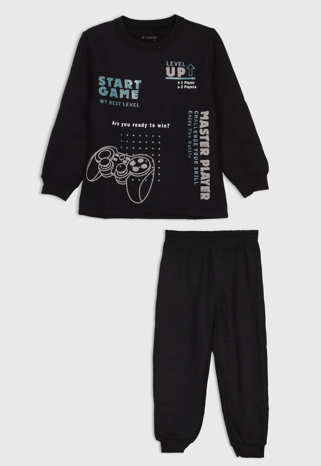Infantil - Conjunto Brandili Manga Longa Estampa Preto