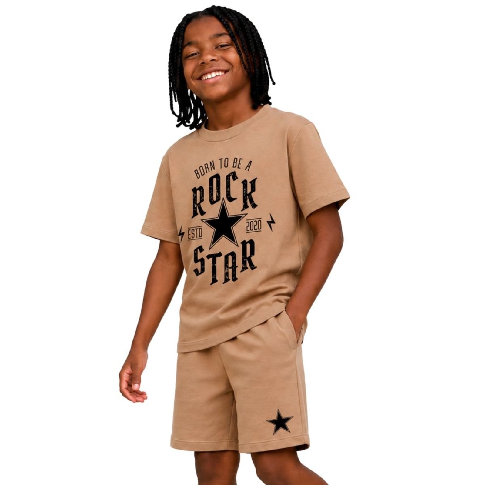 Conjunto Camiseta e Bermuda Suedine 100% Algodão Estampado