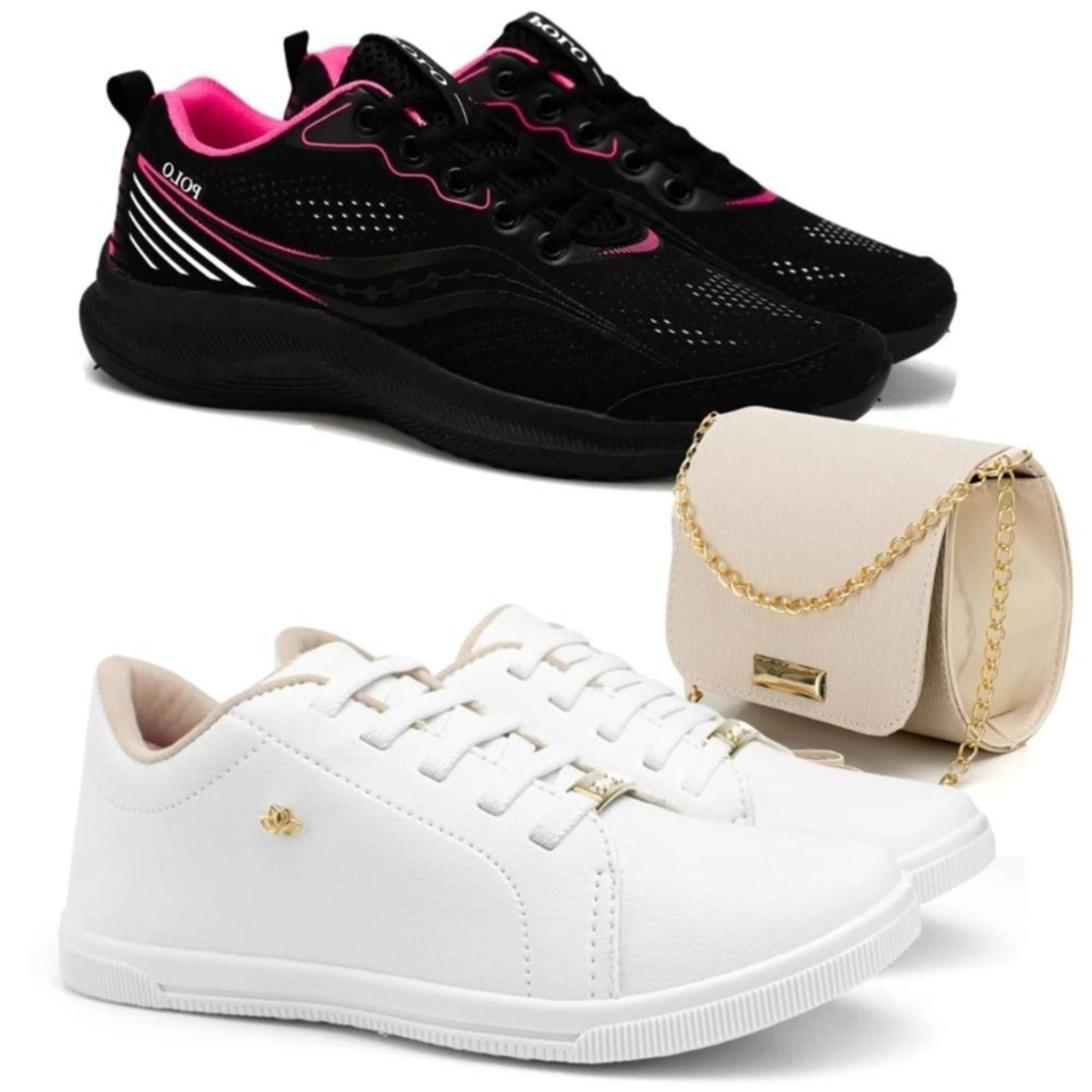 Kit Tênis Casual Sapatofran Feminino com Tênis Esportivo Running e Bolsa Transversal