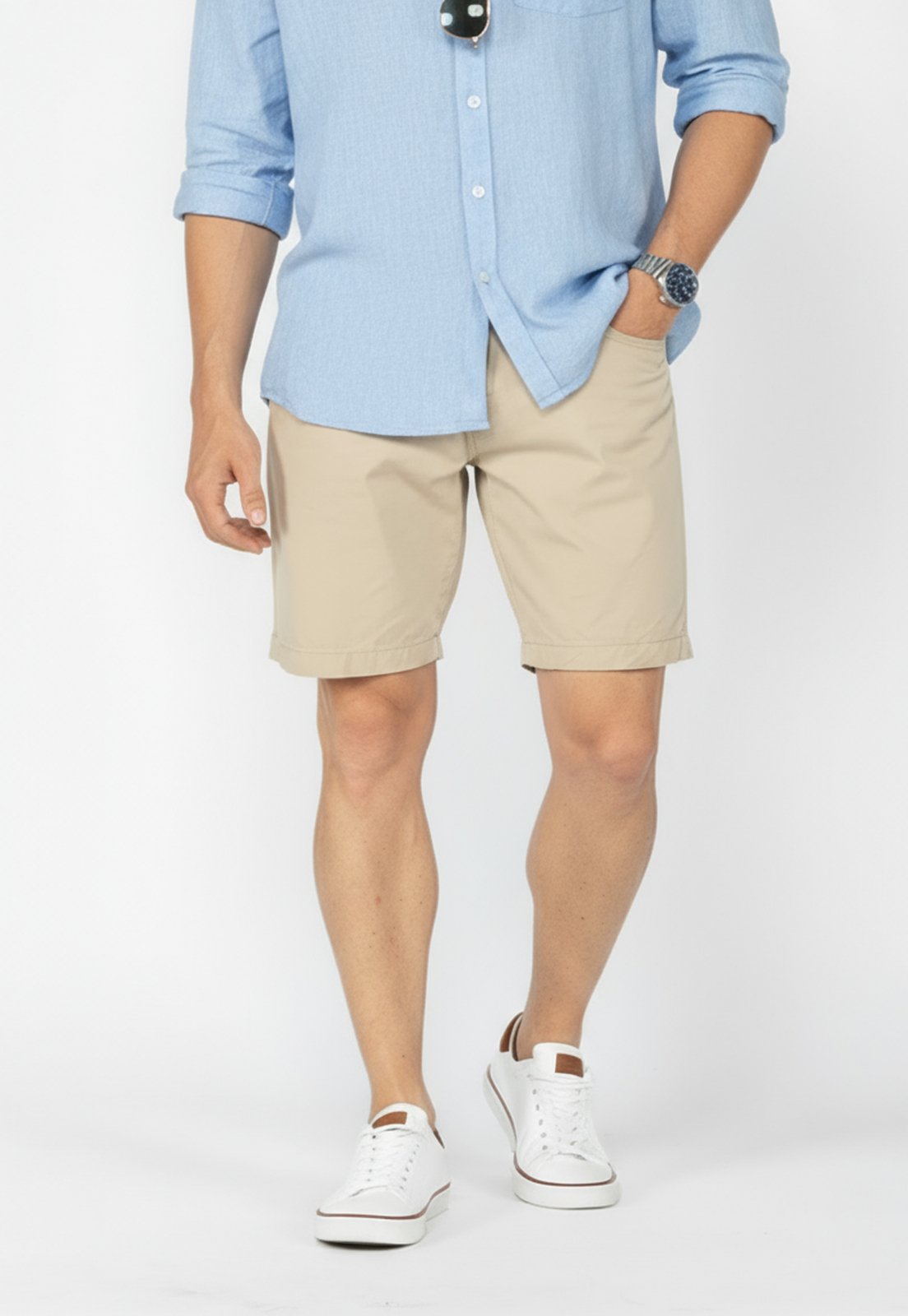 Bermuda Masculina Chino em Sarja Conforto e Estilo Casual Bege