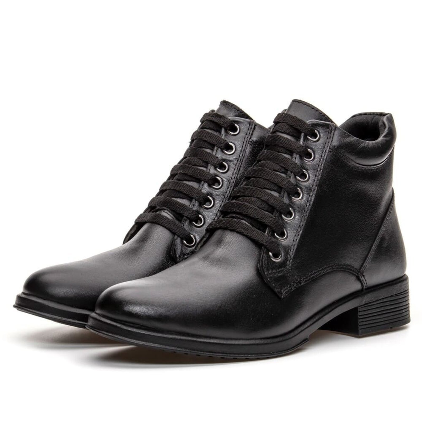 Bota de Couro Feminina Cano Curto de Amarrar Peccato DFT Downton – Preta Preto