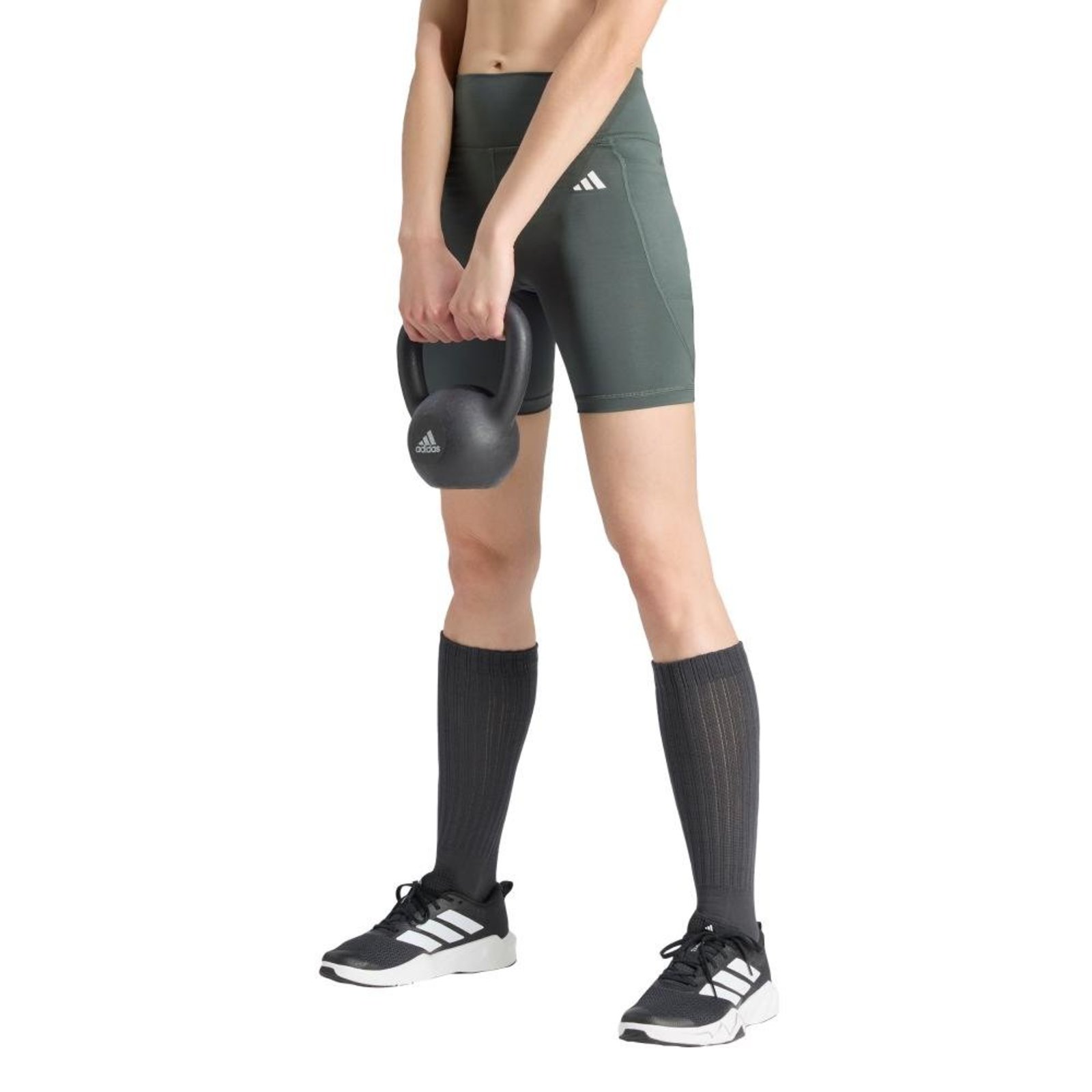 Legging Curta Optimé Essentials Stash Pocket 7-Inch adidas Performance Cinza