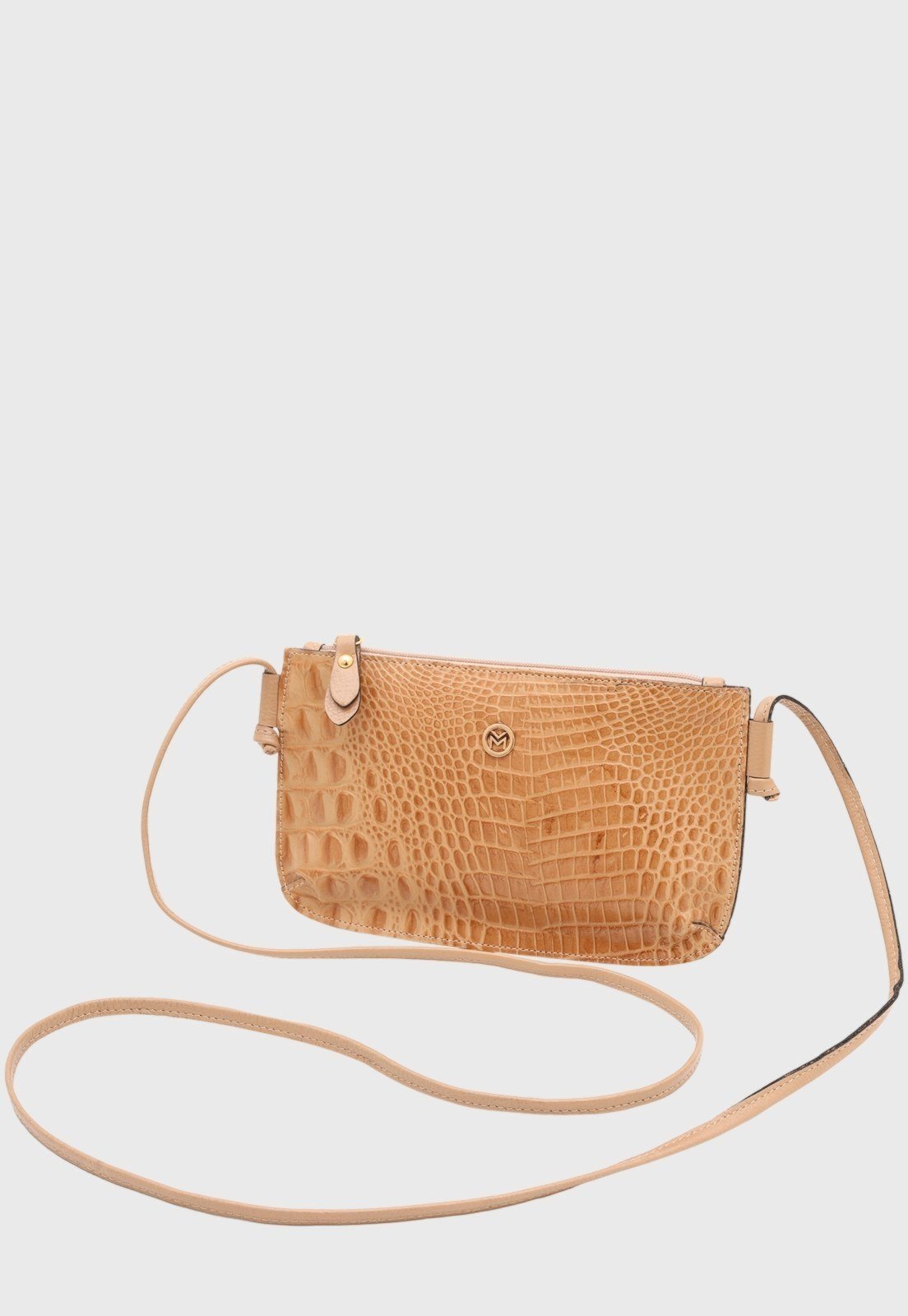 Bolsa Transversal Couro Mariart Croco 202MRT Bege