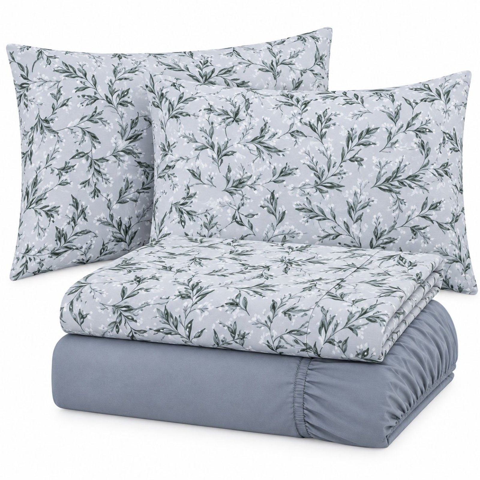 Jogo de Cama Lençol King Malha Soft 100% Algodão Fio Penteado Estampado Toque Macio 4 Peças Floral Cinza