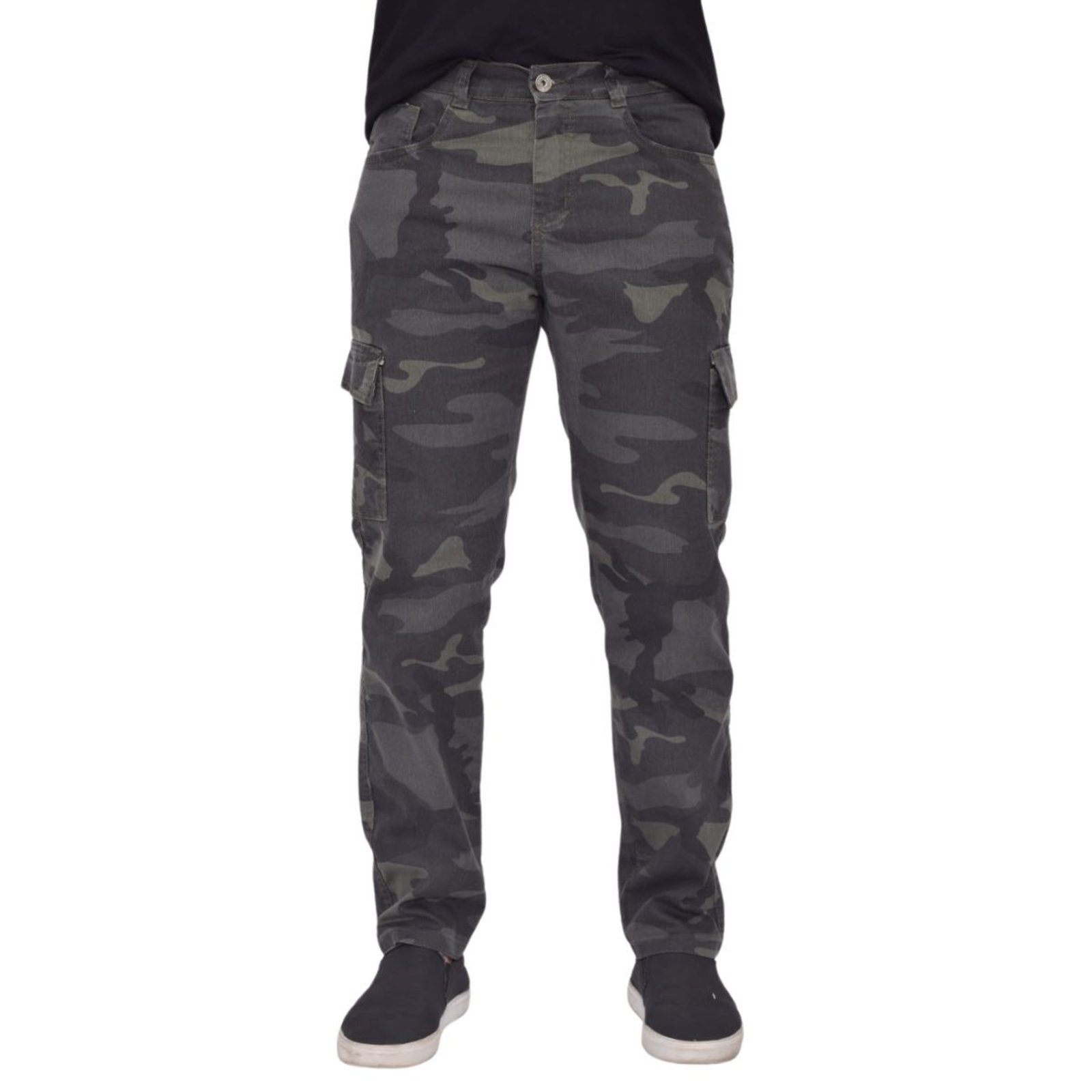 Calça Cargo Camuflada Sarja Jeans Loka