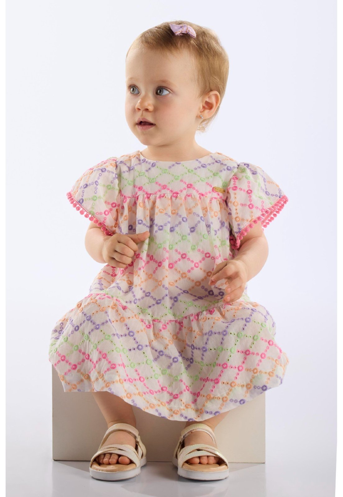Infantil – Vestido em Laise Forrado para Up Baby Bege