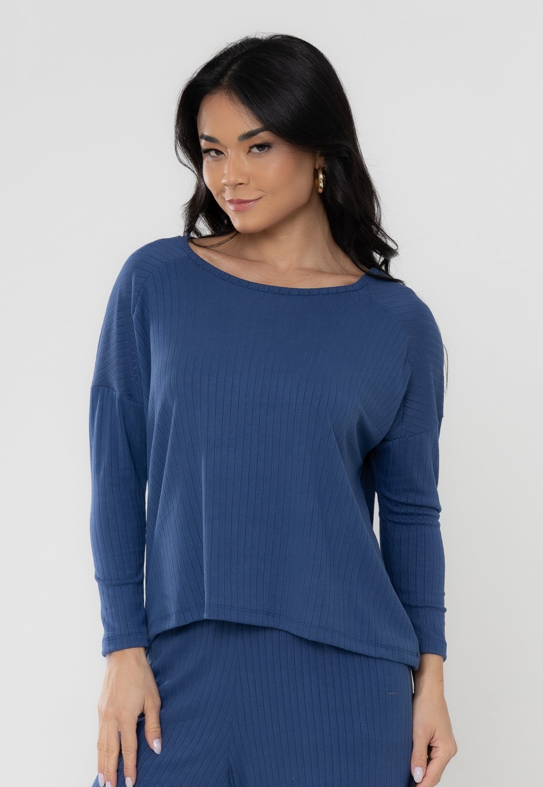 Blusa Aura Dara Canelado Azul