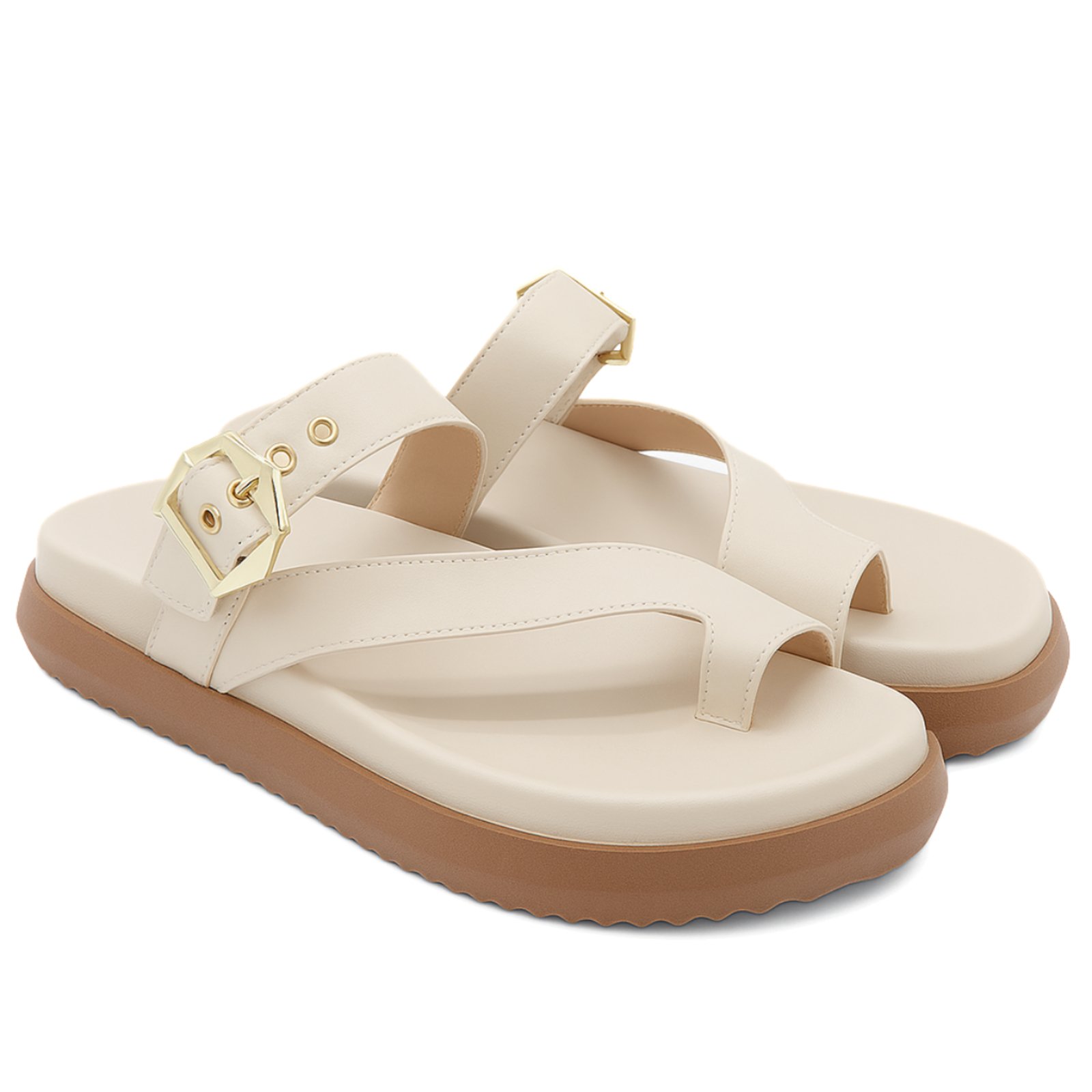 Papete Feminina Flatform de Dedo com Fivela Napa Off White 007 Hannah Footwear