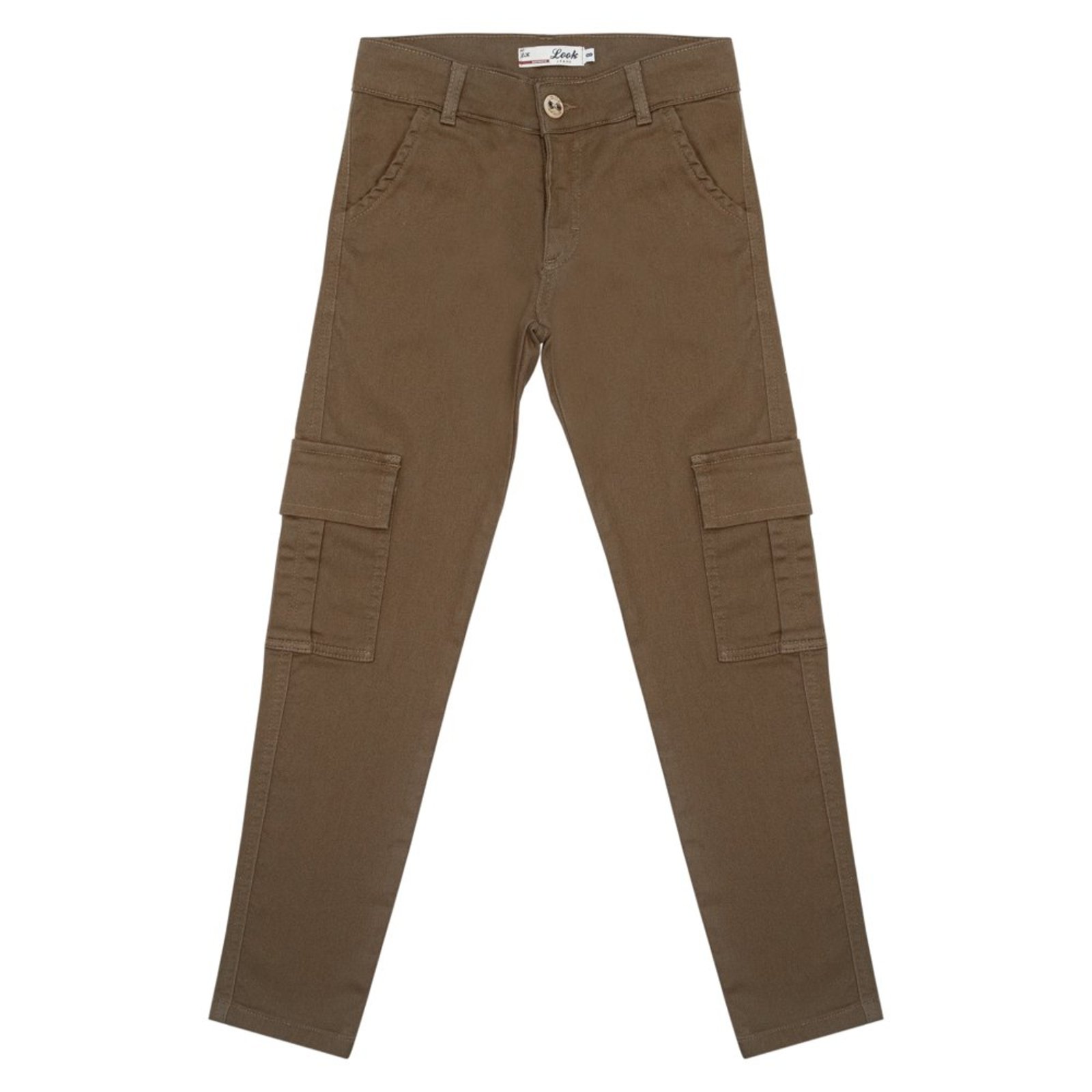 Infantil - Calça Juvenil Look Jeans Sarja Cargo Moletom Marrom