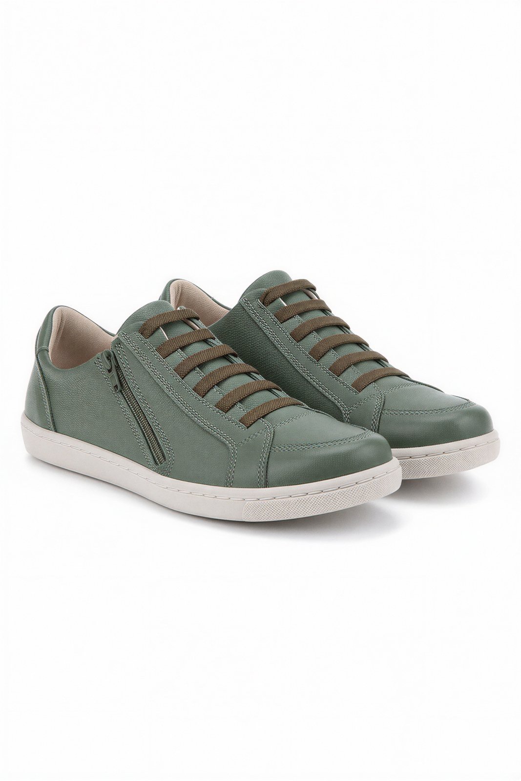 Tênis feminino em couro com elástico e zíper 0203 - Verde