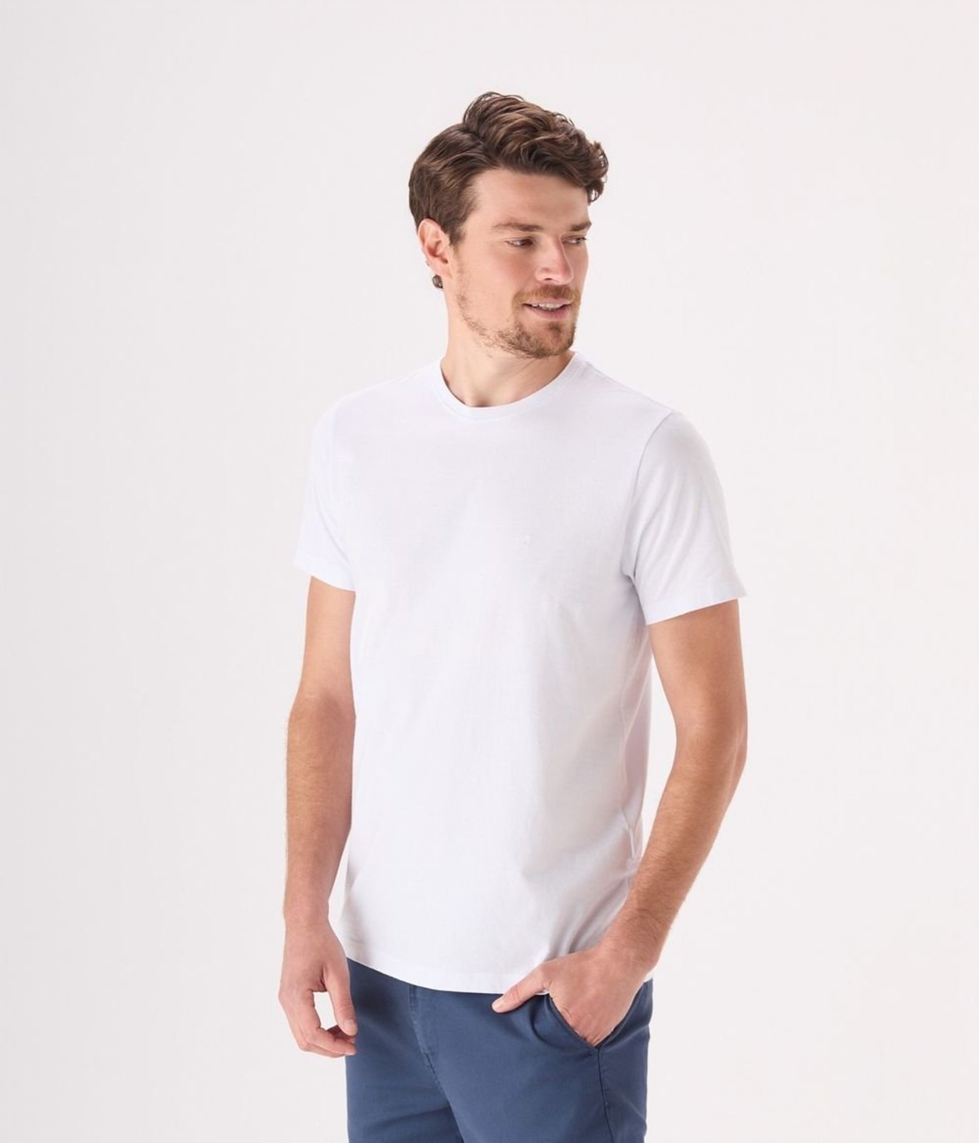 Camiseta Basica Manga Curta Decote Careca Masculina Branca