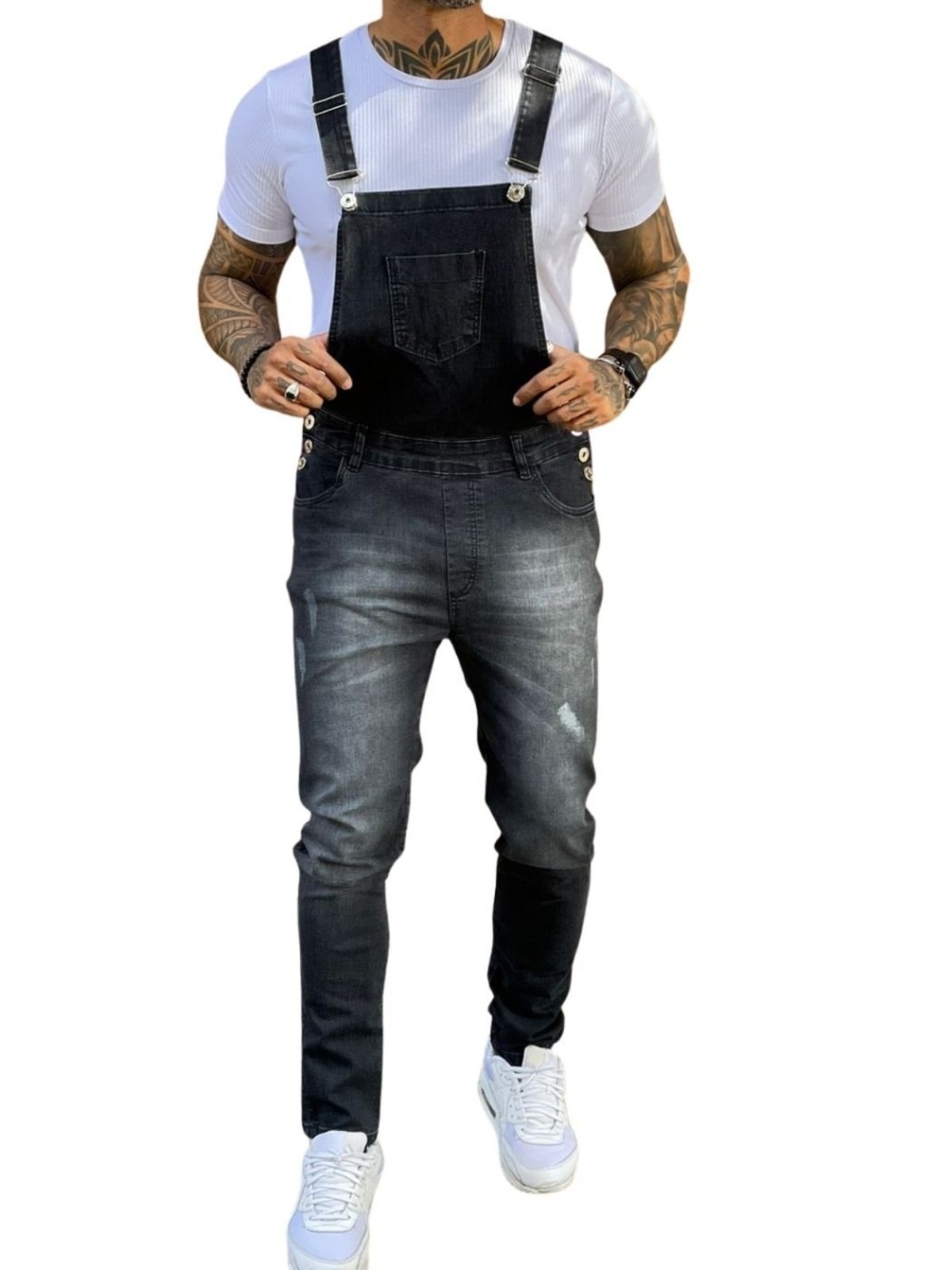 Macacão Masculino Preto Jeans Casual Jeans Loka