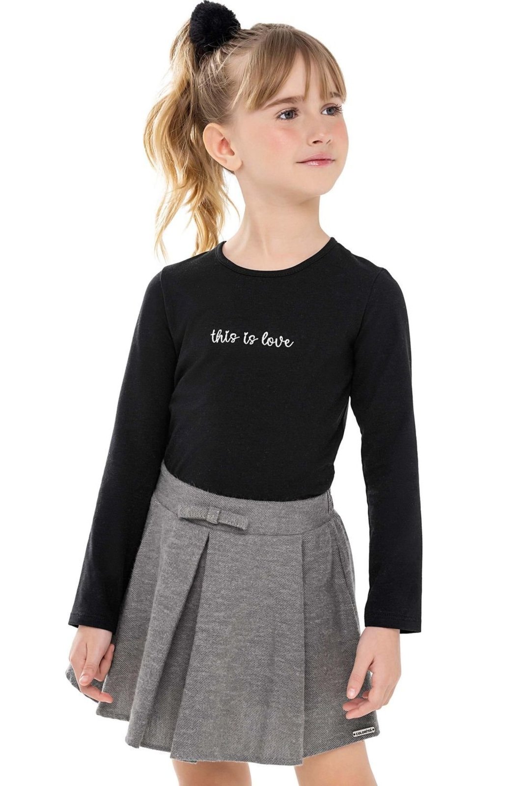 Infantil - Conjunto Menina Com Saia Pregas Colorittá Preto
