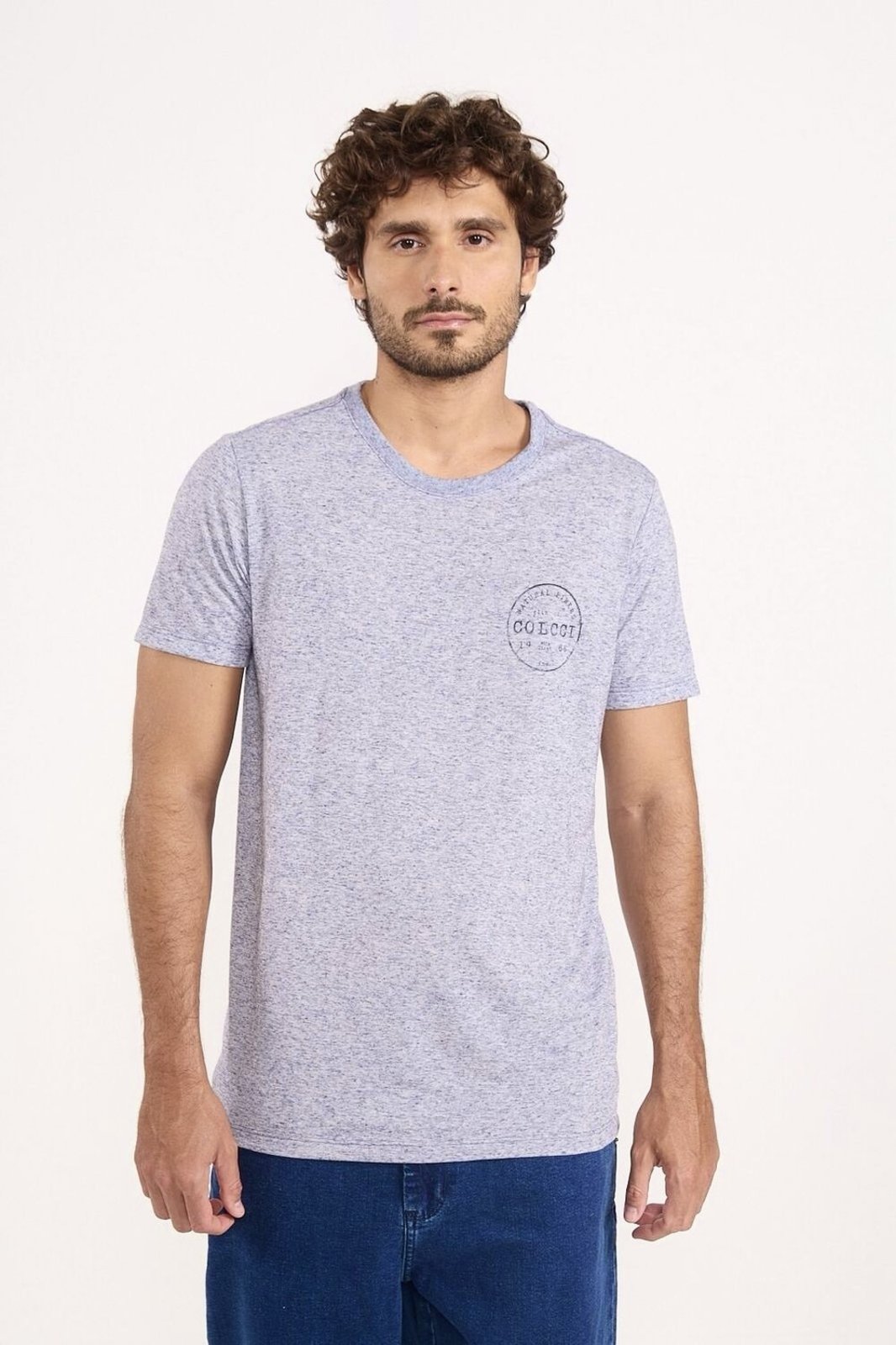 Camiseta Masculina de Poliéster e Linho Mescla Colcci Azul Darkness