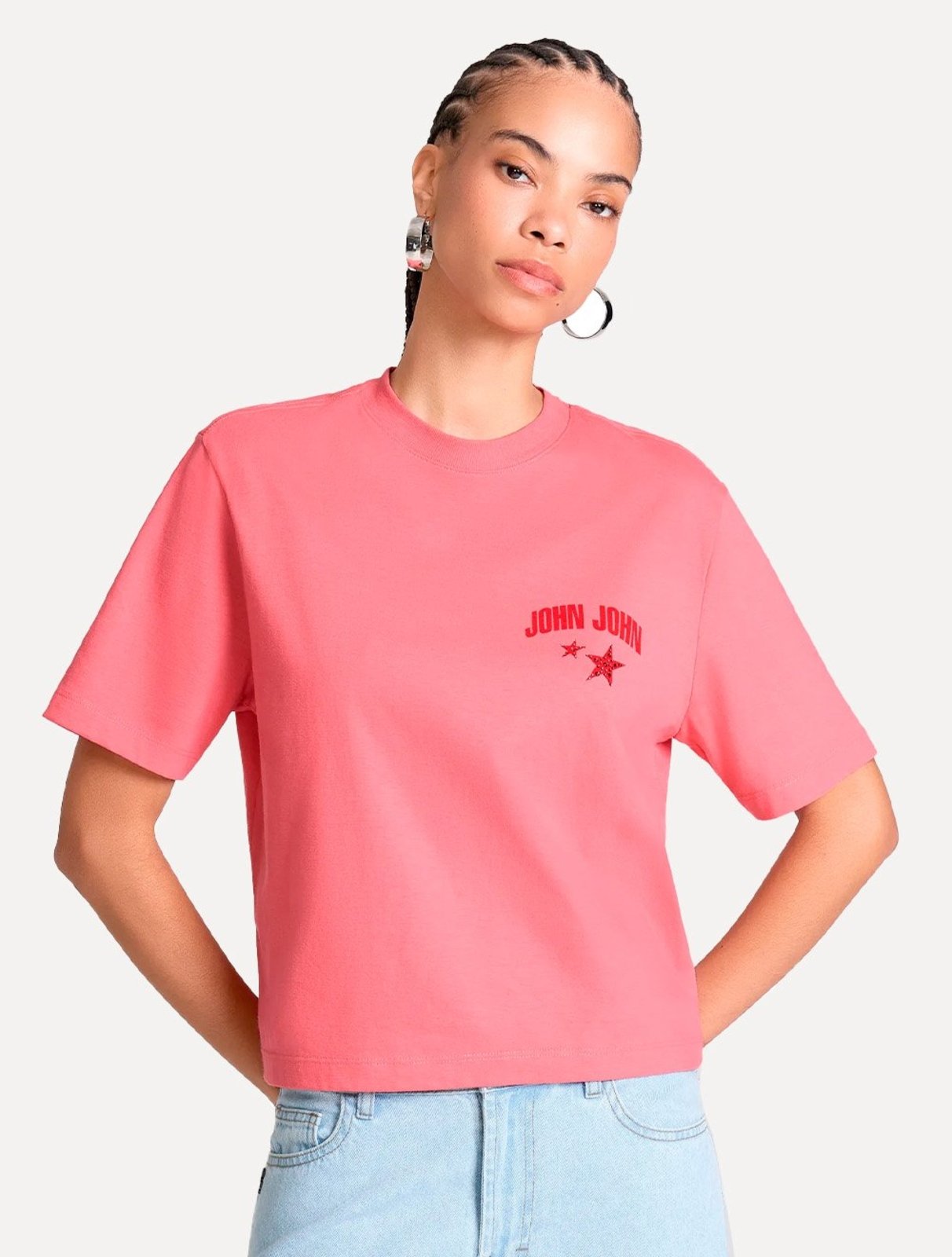 Camiseta John John Feminina Ampla No Grip Rosa