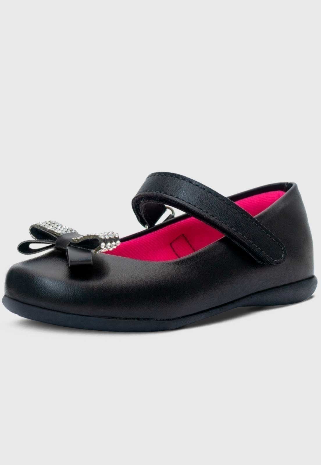 Infantil – Sapatilha Menina Popidi Calce Facil Laço Strass Preta