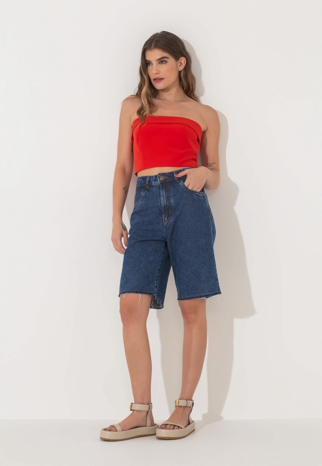 Bermuda Traymon Jeans Cintura Alta – Azul – 48