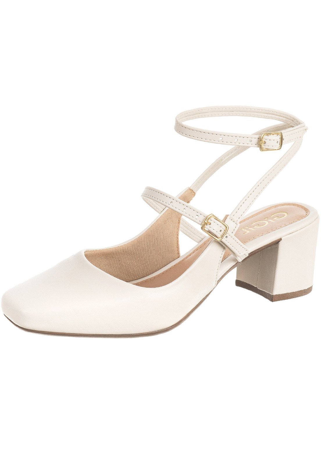 Vista 3 Scarpin Slingback Sapato GiGiL Salto Grosso Retrô Off White branco/off-white white Gigil branco/off-white white