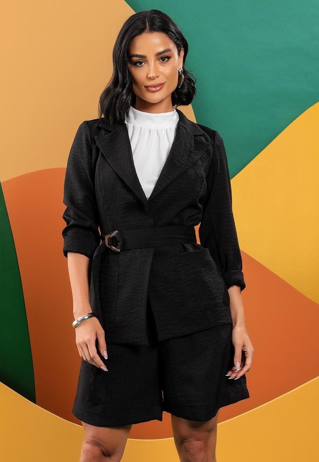 Vista 2 Blazer Em Tecido Texturizado Com Bolsos preto preto
