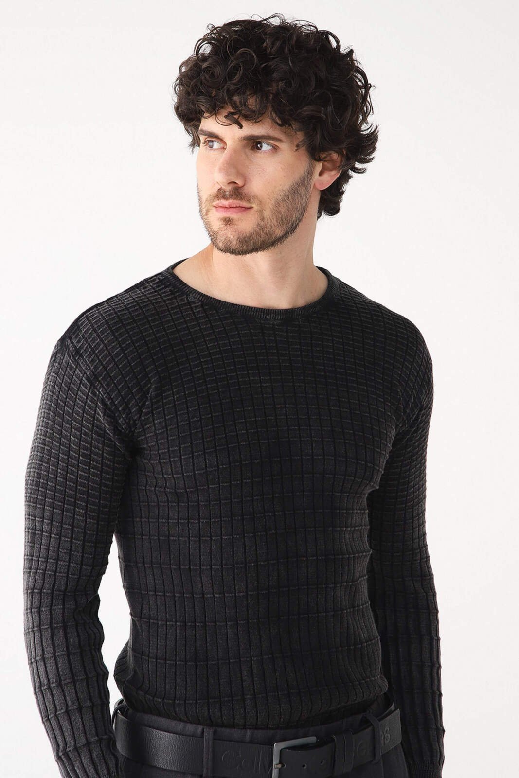 Blusa Tricô Algodão Quadriculada Grafite Estonado