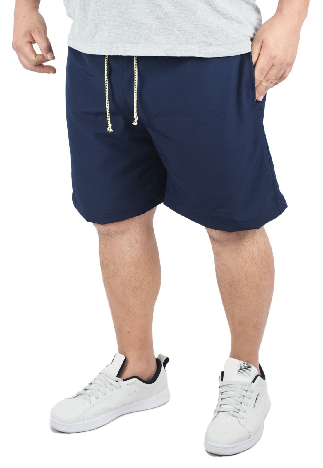 Short Bermuda Tactel Elastano Extra Grande Plus size Liso Marinho
