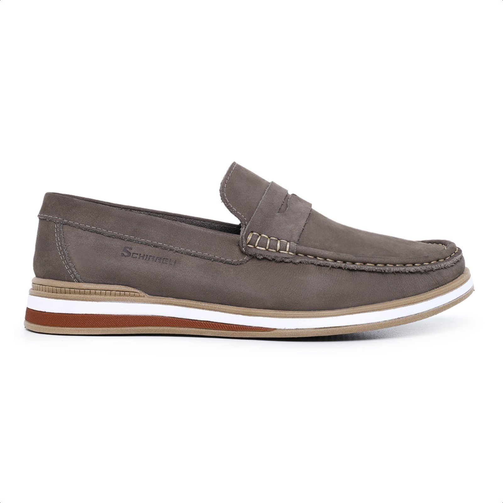 Mocassim Masculino De Couro Dockside Macio Moderno Casual Schiareli 2024 Cinza