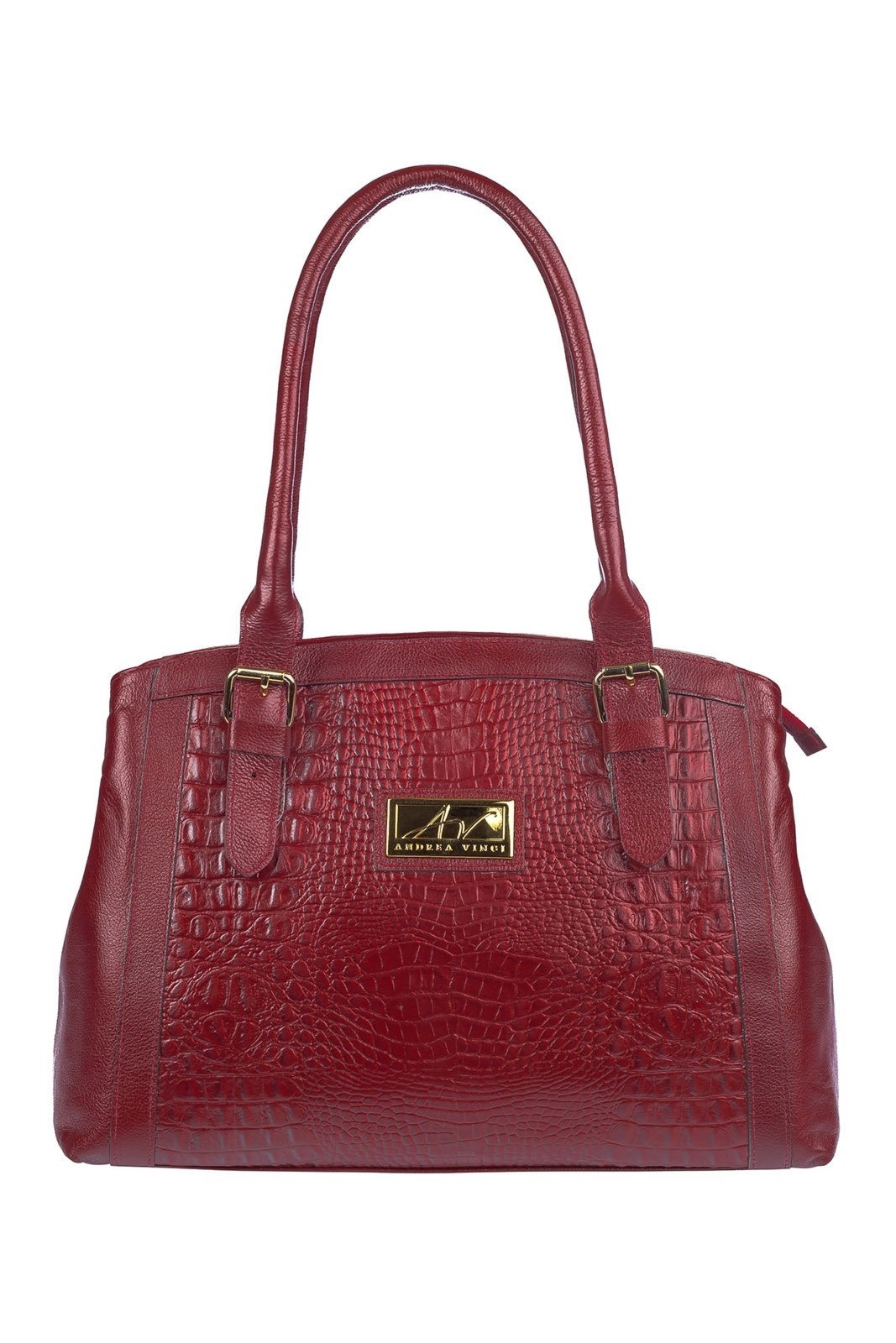 Bolsa de ombro em couro croco Sônia - Vermelho