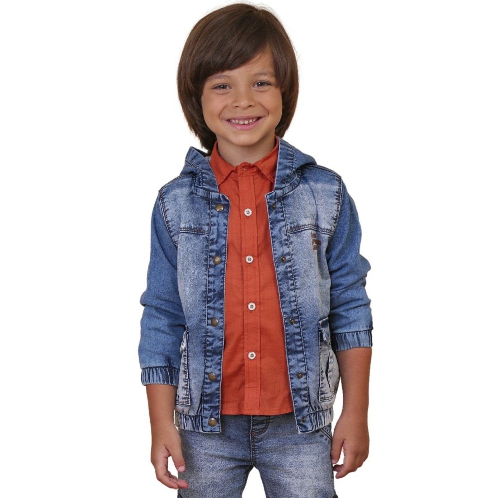 Infantil - Jaqueta Look Jeans c/ Capuz Moletom Jeans