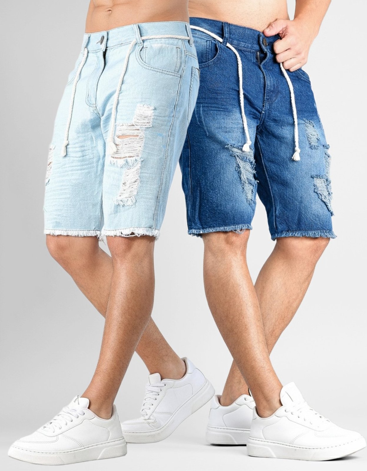 Kit 2 Bermuda Jeans Masculina Premium Azul Médio e Azul Claro