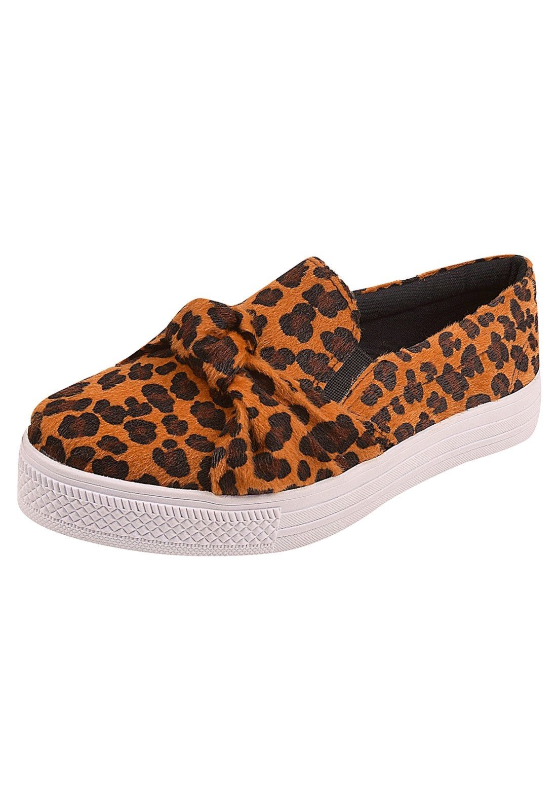 Tênis Casual Rosa Chic Calçados Feminino Calce Fácil Laço Onça