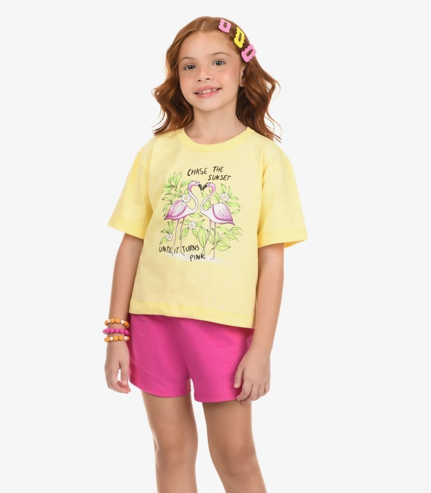 Infantil - Conjunto Blusa com Shorts Meia Malha Rovi Amarelo