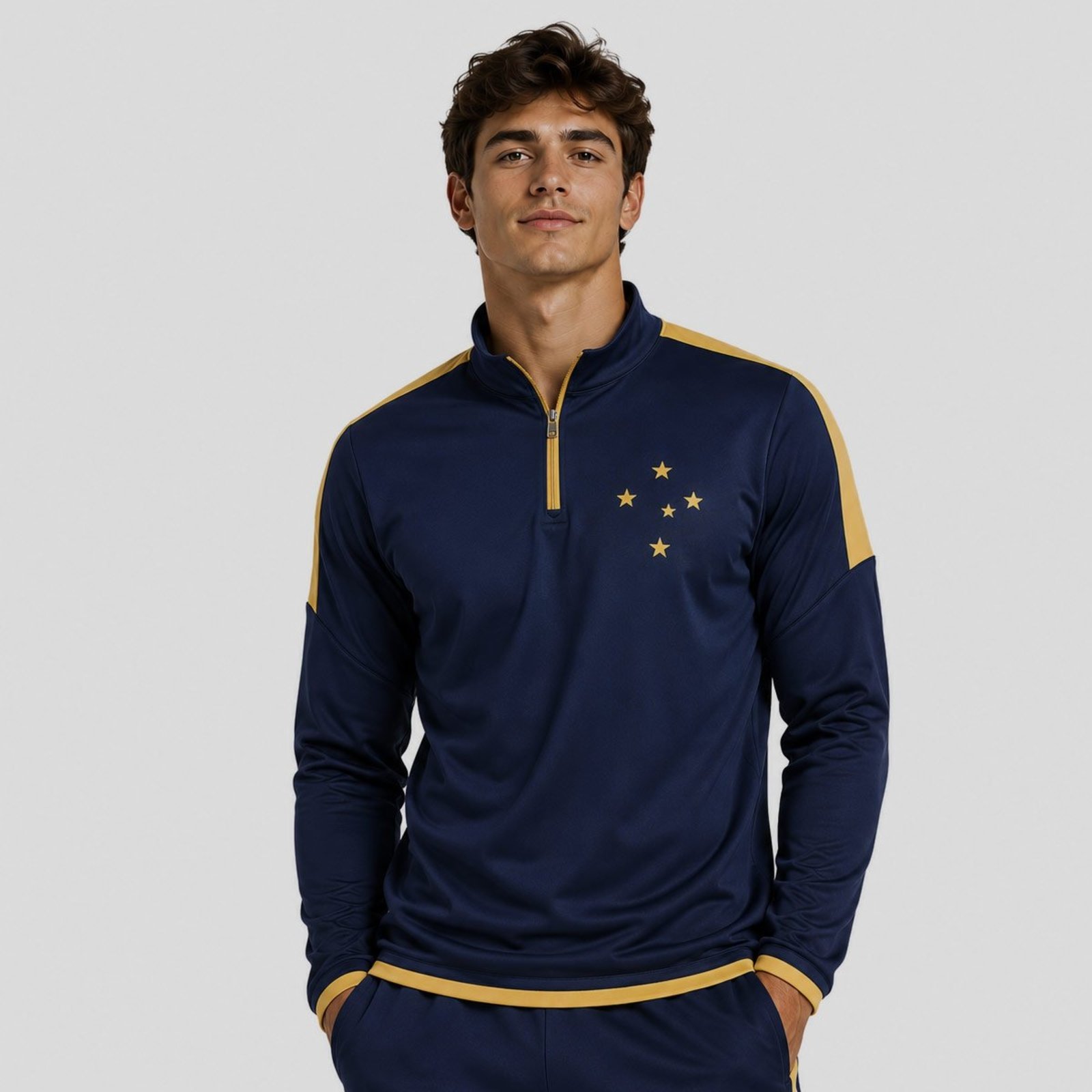 Blusão Cruzeiro Gold com Zíper Azul Marinho