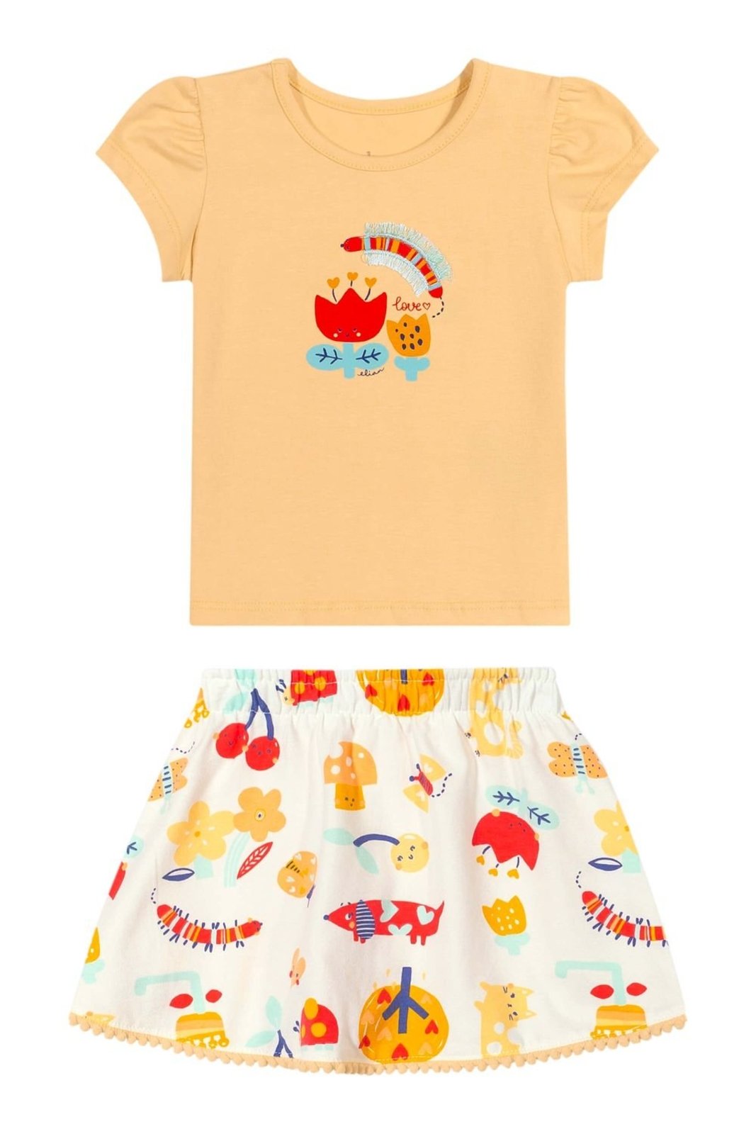 Infantil - Conjunto Menina Flores Franjinha Elian Amarelo