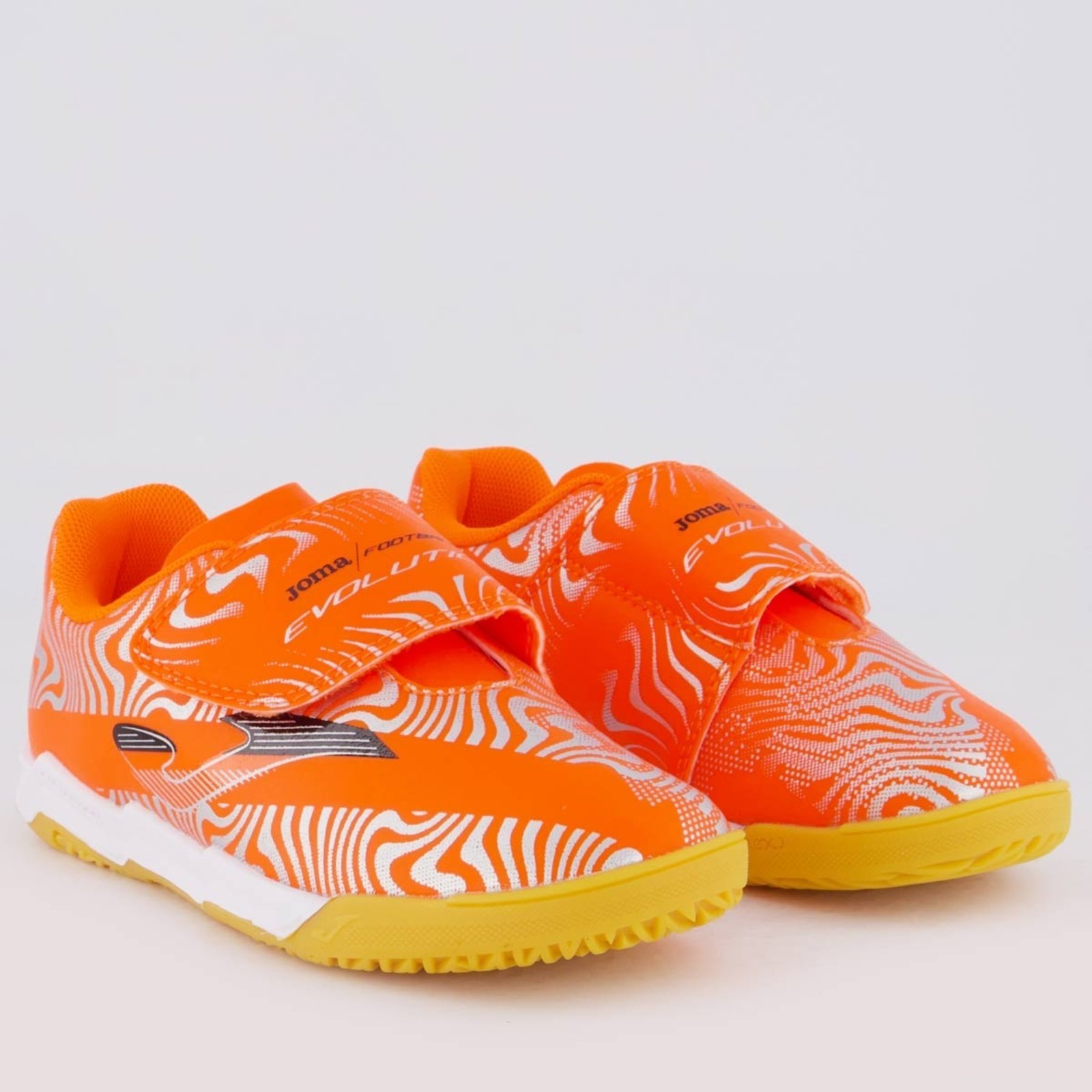 Vista 3 Chuteira Joma Evolution Futsal Juvenil e Prata laranja Joma laranja