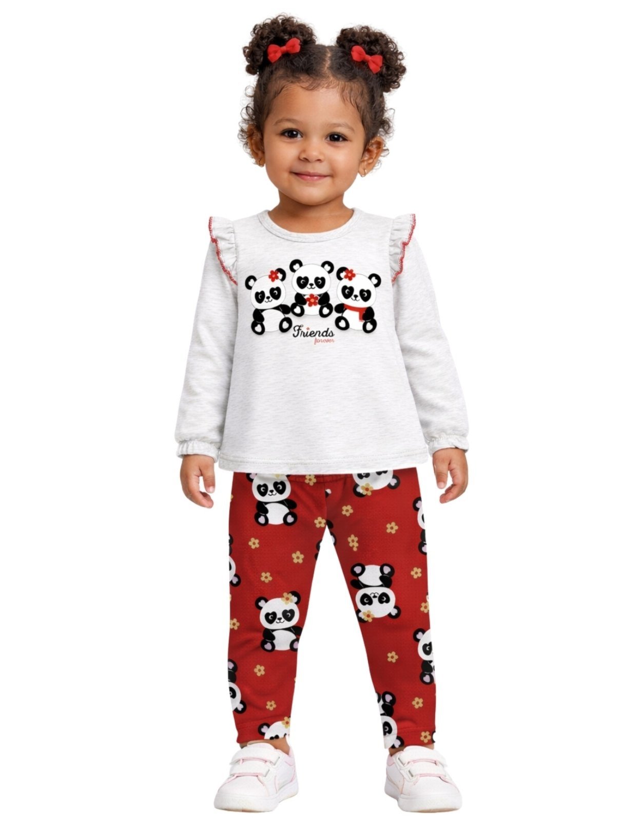 Vista 2 Infantil - Conjunto Manga Longa e Legging Kyly Panda Mescla White cinza white Kyly cinza white