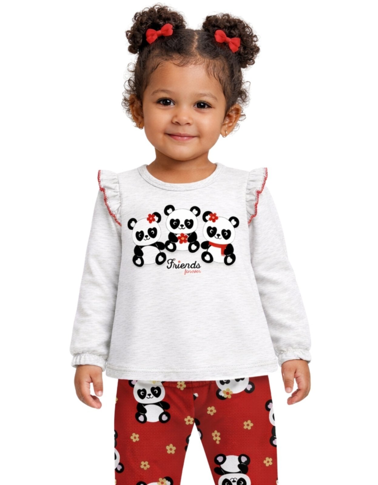 Vista 3 Infantil - Conjunto Manga Longa e Legging Kyly Panda Mescla White cinza white Kyly cinza white