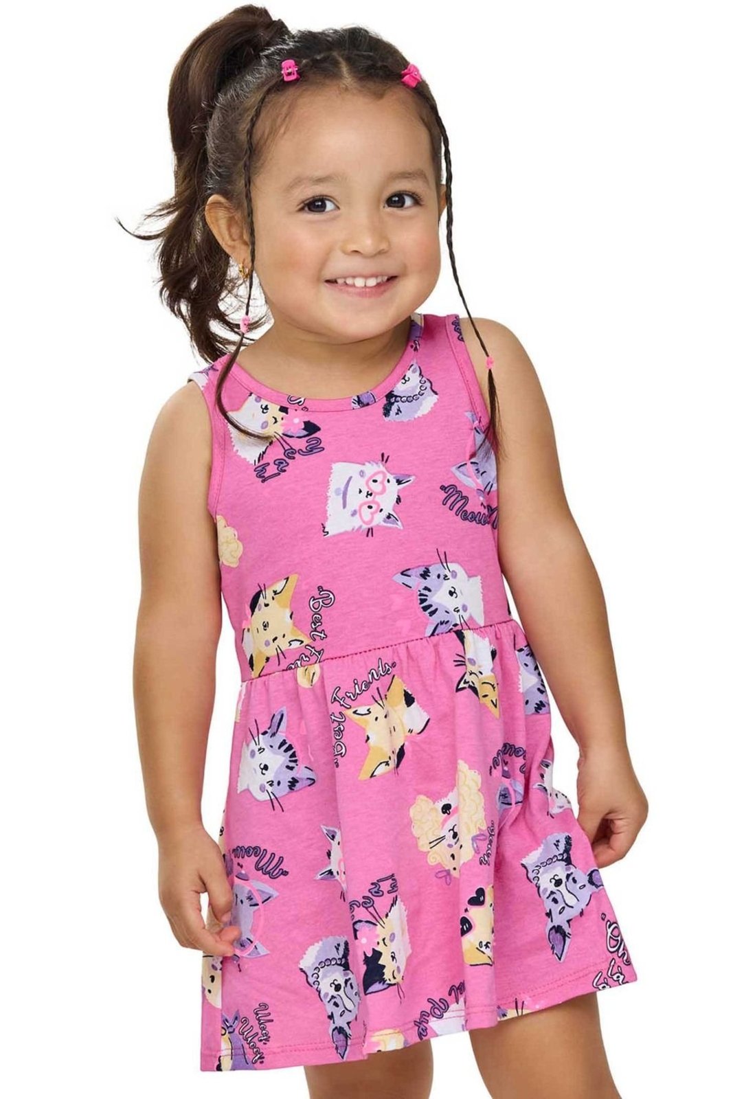 Infantil - Vestido Menina Meia Malha Estampa Elian Rosa