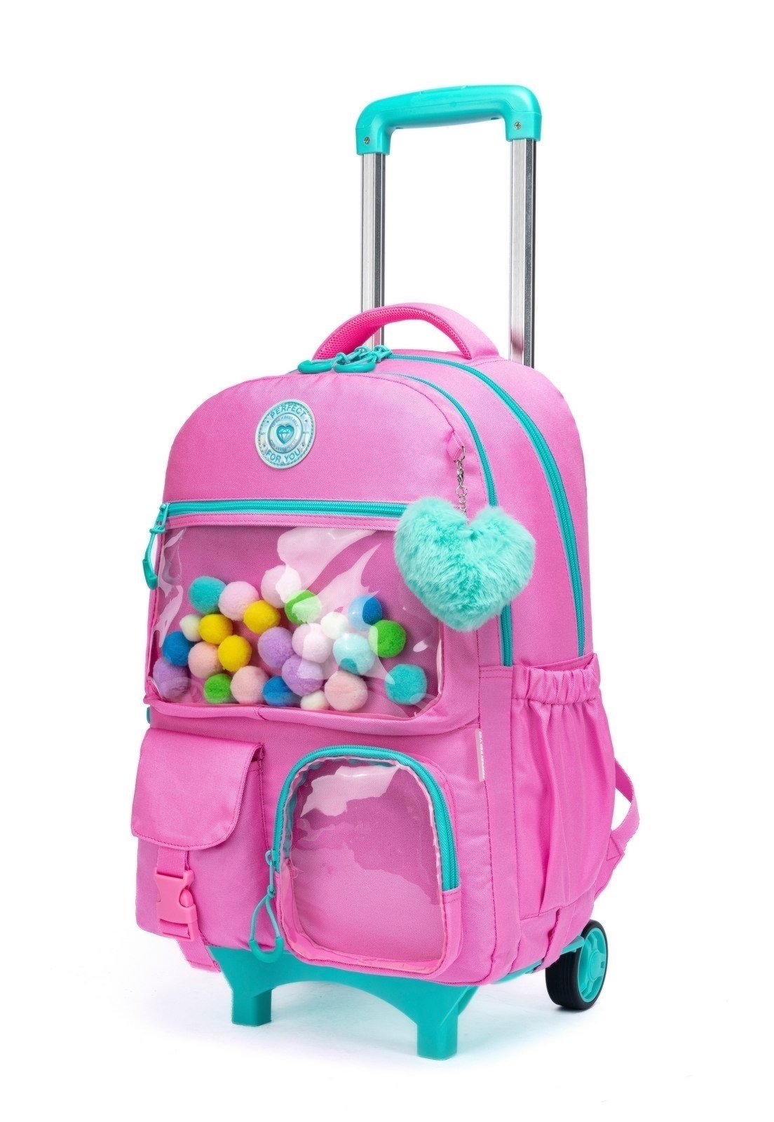 Vista 3 Infantil - Kit Mochila De Rodinhas Menina Reforçada Estojo Lancheira Perfect For You rosa Perfect For You rosa