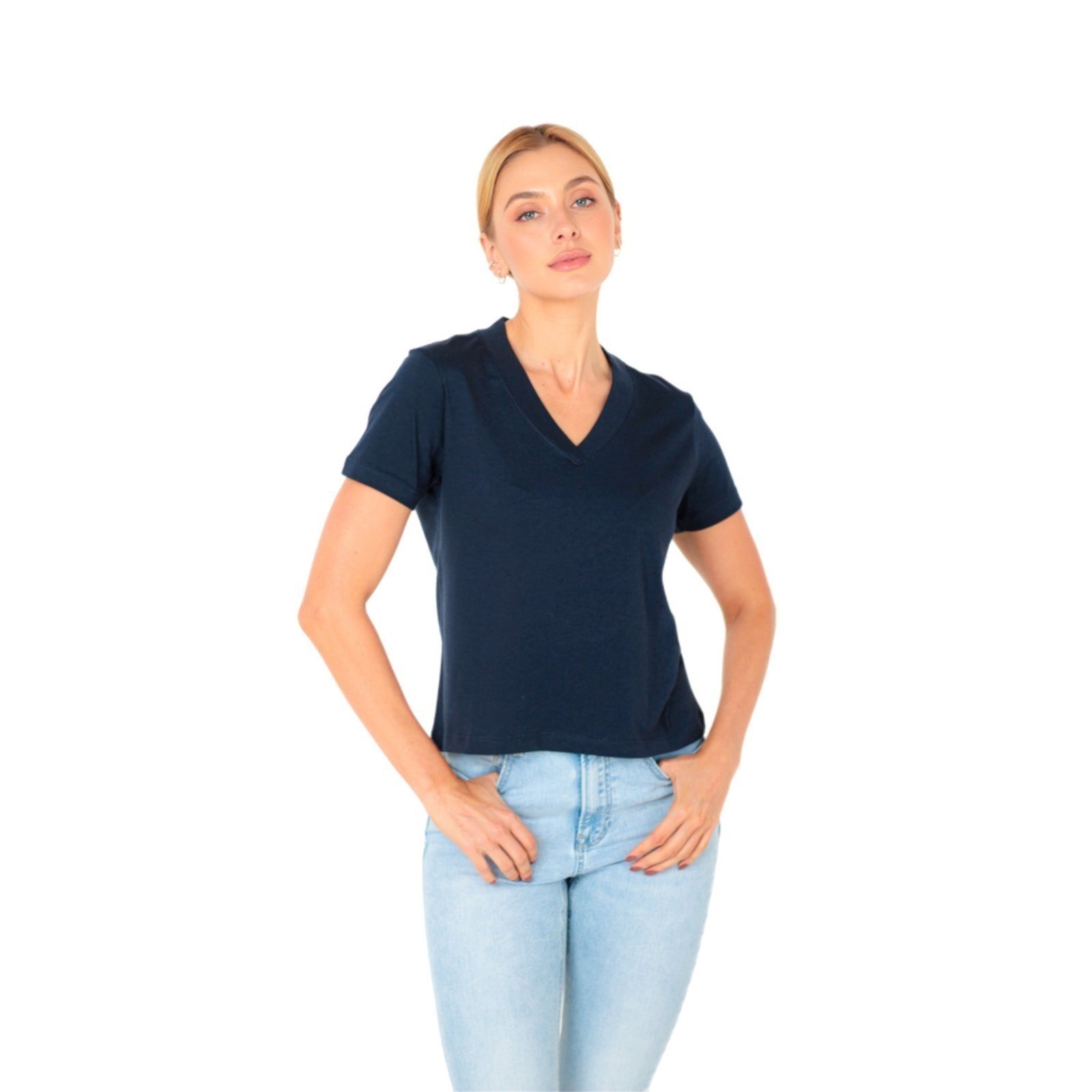Camiseta Pima V iuseu feminina azul marinho