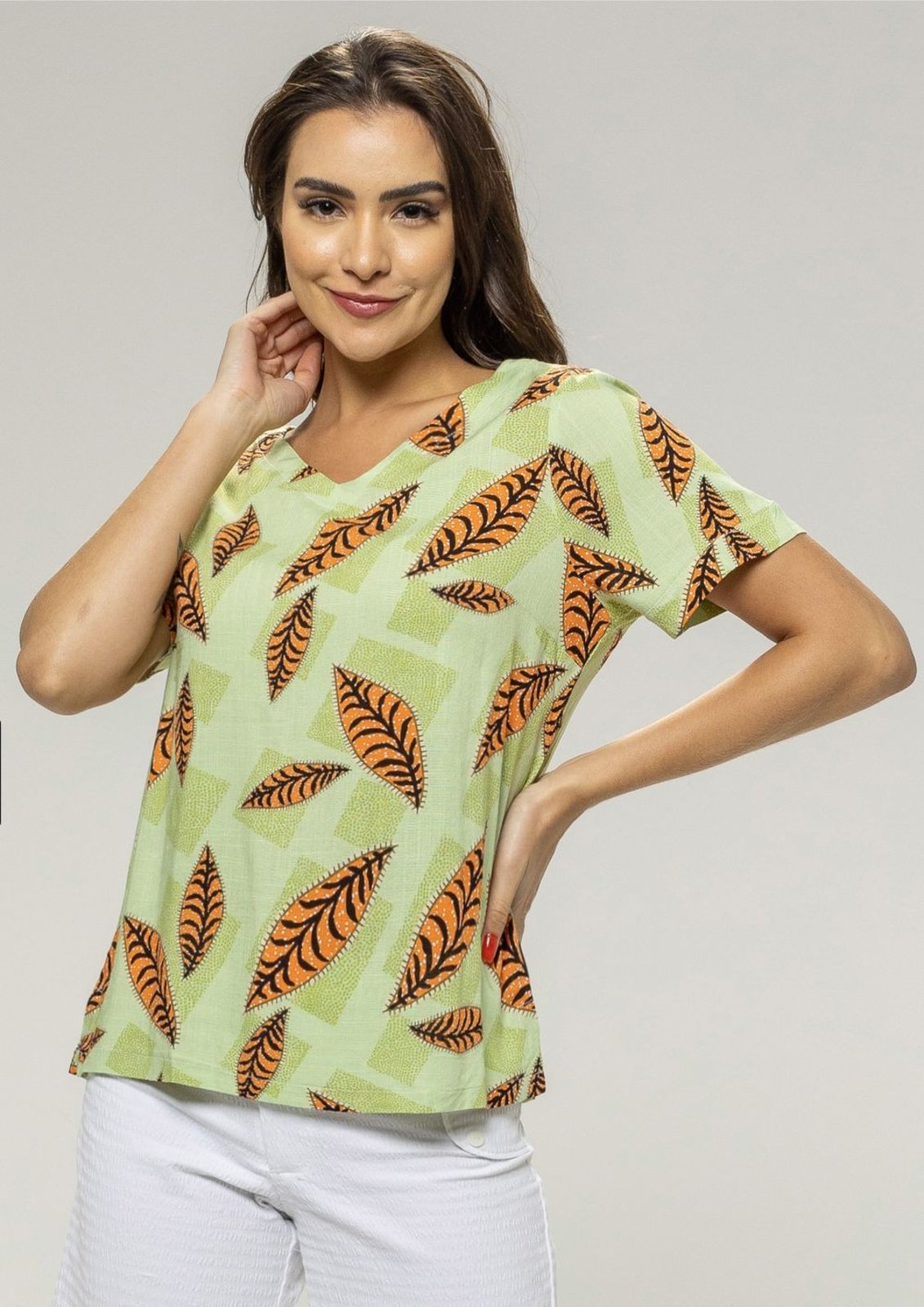 Blusa Pau a Pique Viscose Estampada Verde VERDE – G Pau a Pique