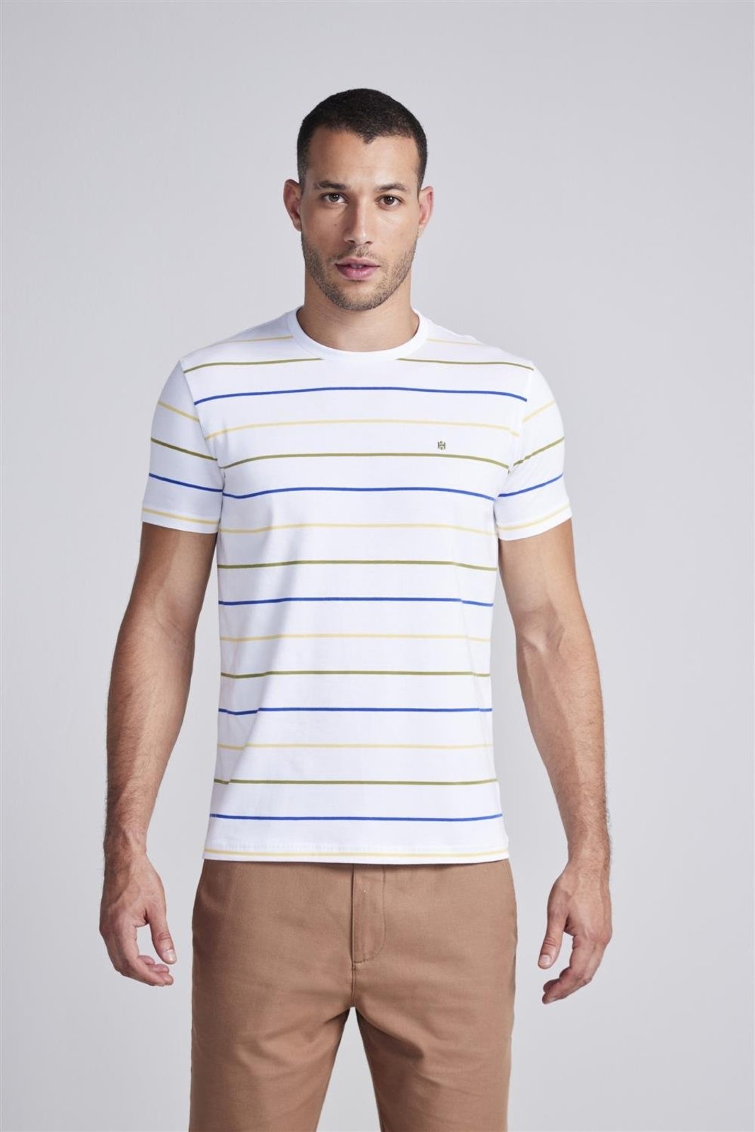 HIGHSTIL Camiseta Malha Slim Fit - Branco / Azul