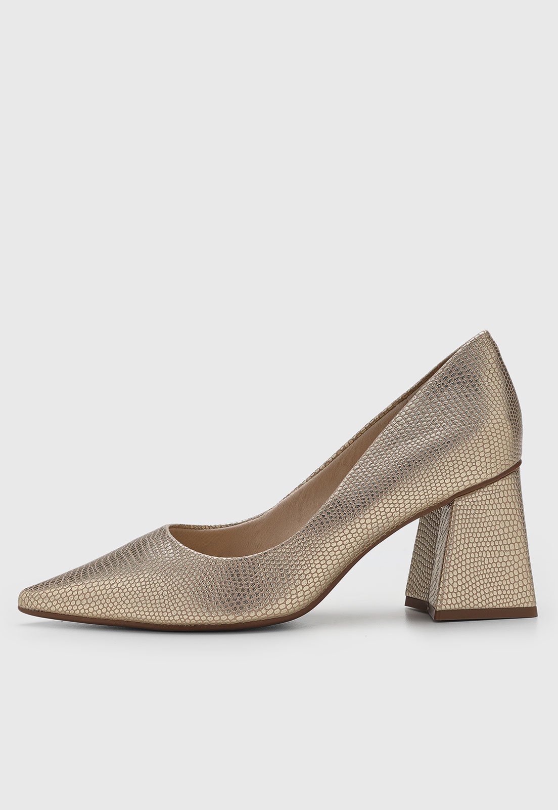 Scarpin cê Salto Quadrado Dourado