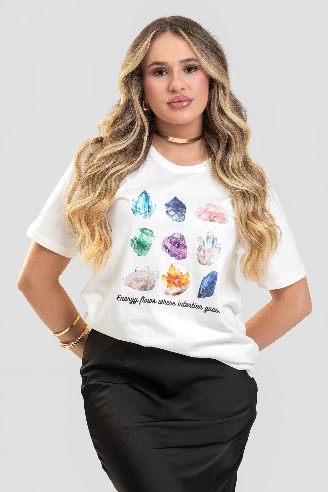 Vista 2 Camiseta Feminina Cianitas Off Estampa Cristais off-white Cianitas off-white