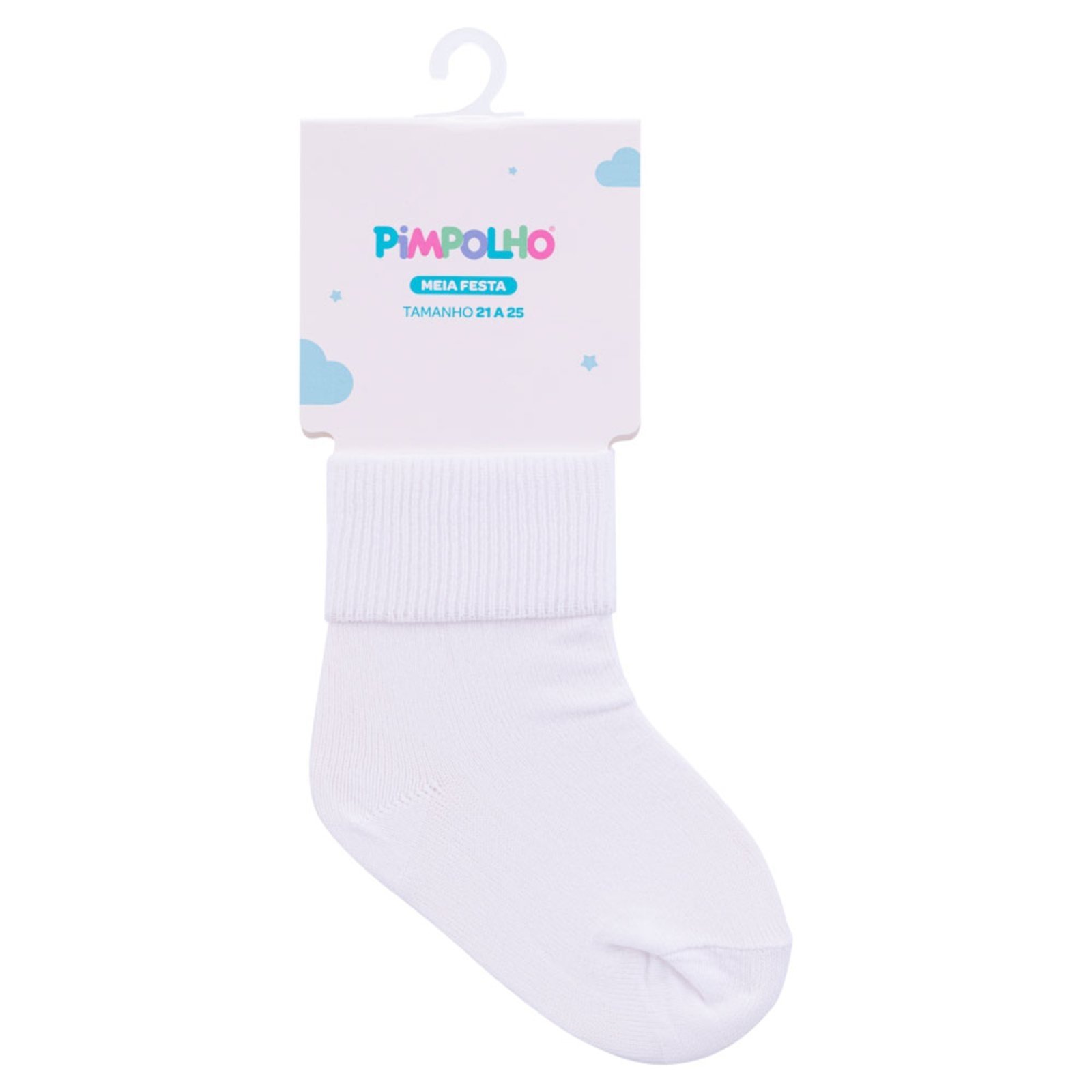 Vista 3 Meia de Festa Branca Lisa Menino 21-25 Pimpolho BB2 branco BB2 branco