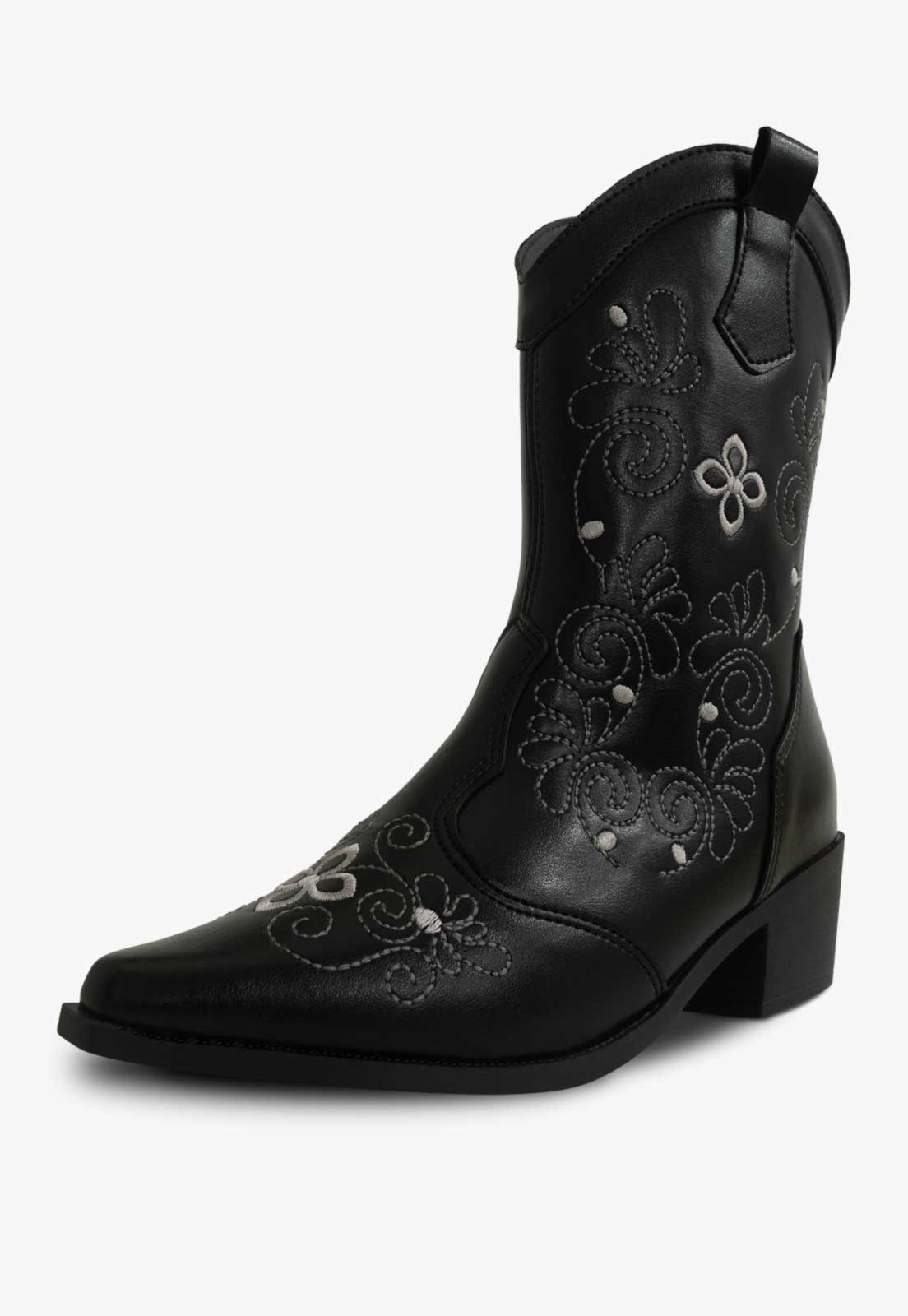 Infantil - Bota Texana Pópidi Menina Boiadeira Bordada Preto