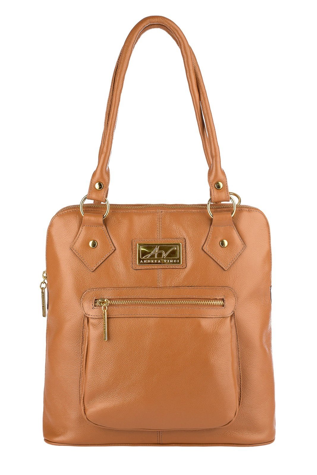 Bolsa mochila de couro liso Lívia - Caramelo