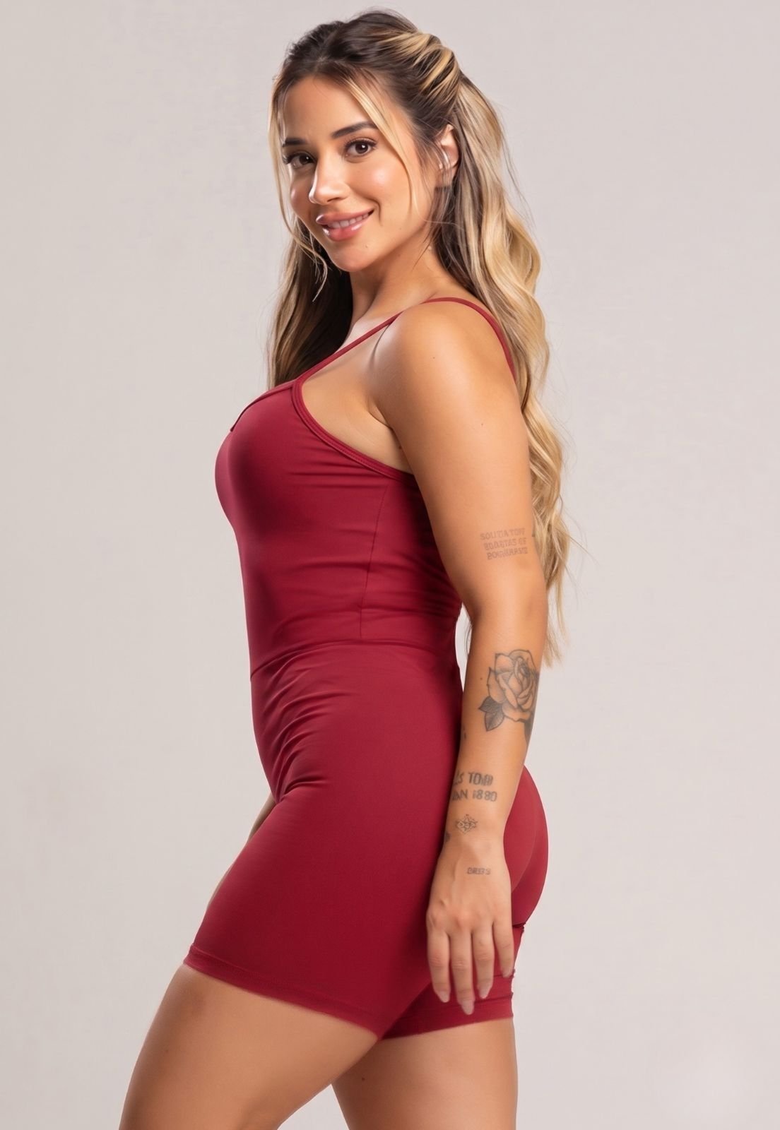 Macaquinho Alcinha Costas Nua MVB Modas Fitness Academia Poliamida Cherry