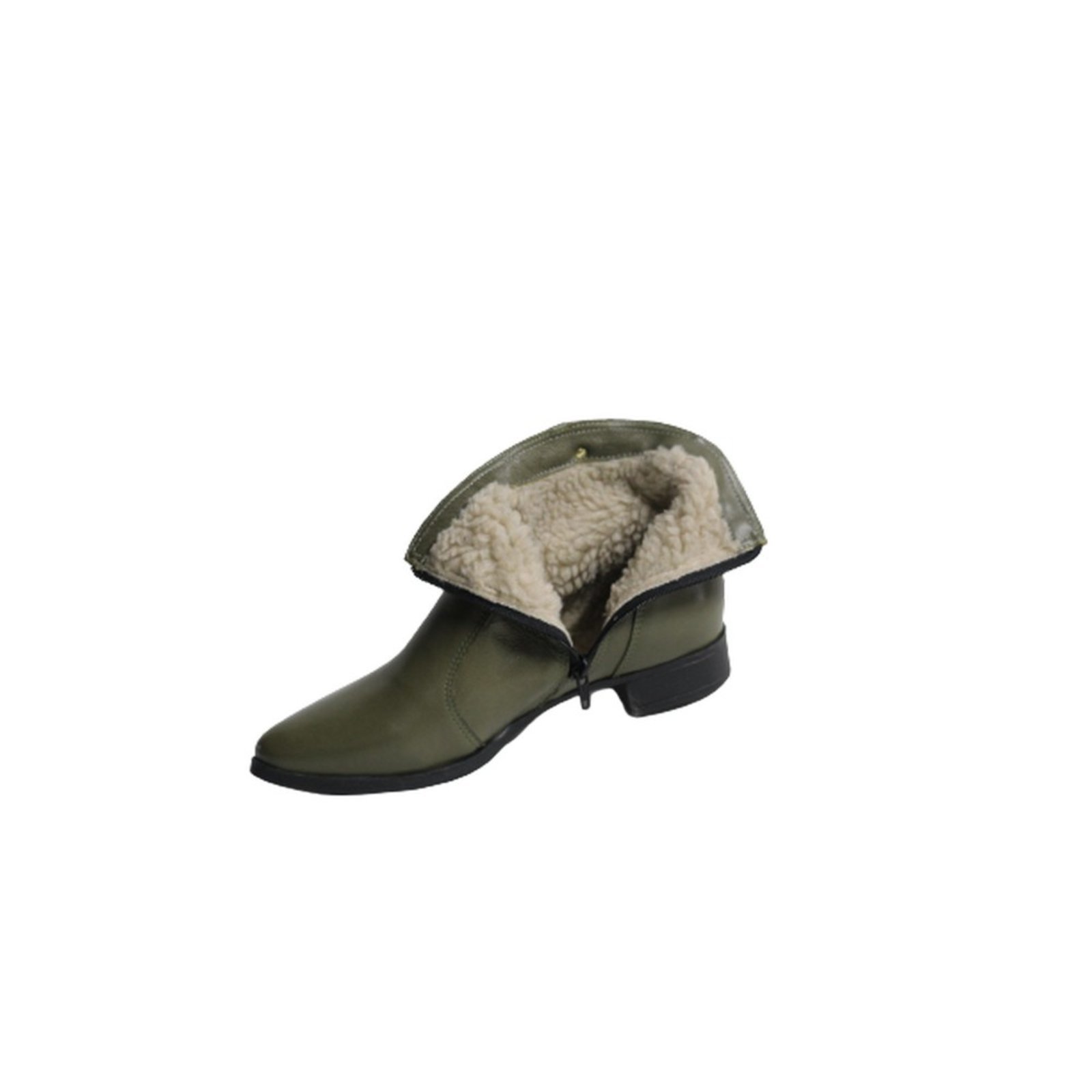 Vista 3 Bota Cano Curto Lã Sintética Couro Salto 2 CM Verde Spinelli verde militar Spinelli verde militar