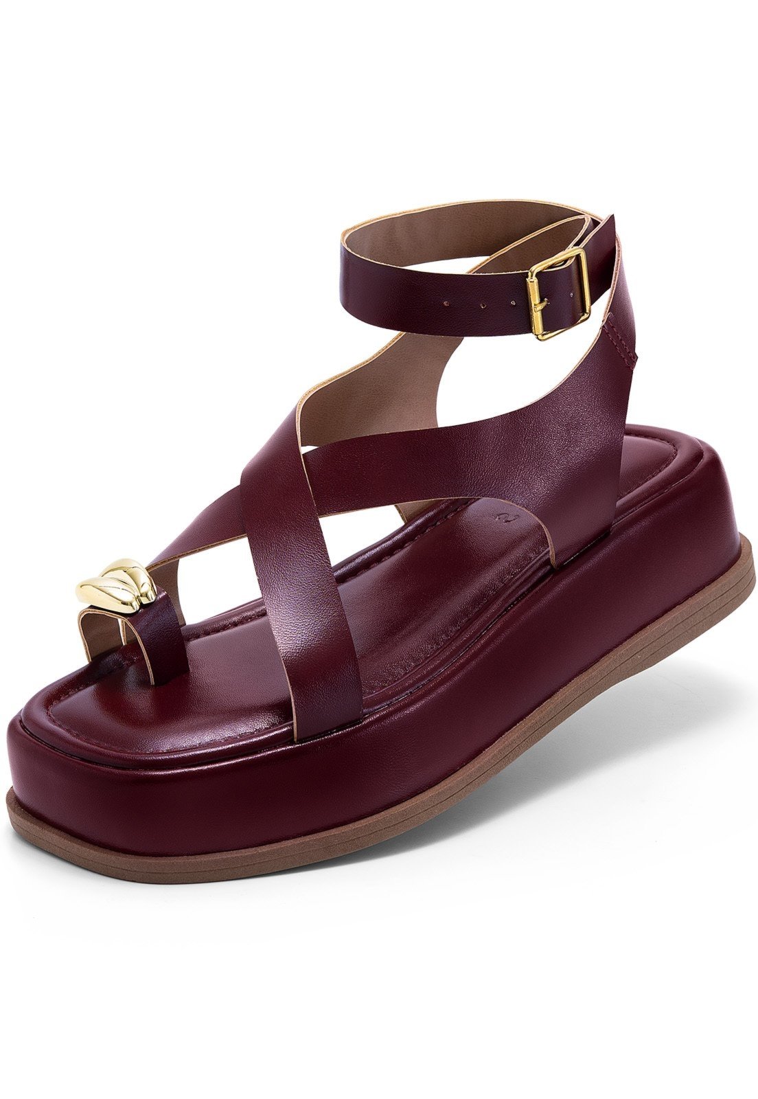 Vista 2 Sandália Feminina Lumiss Flatform Confortável Enfeite Metalizado Tiras Marsala vinho LUMISS vinho