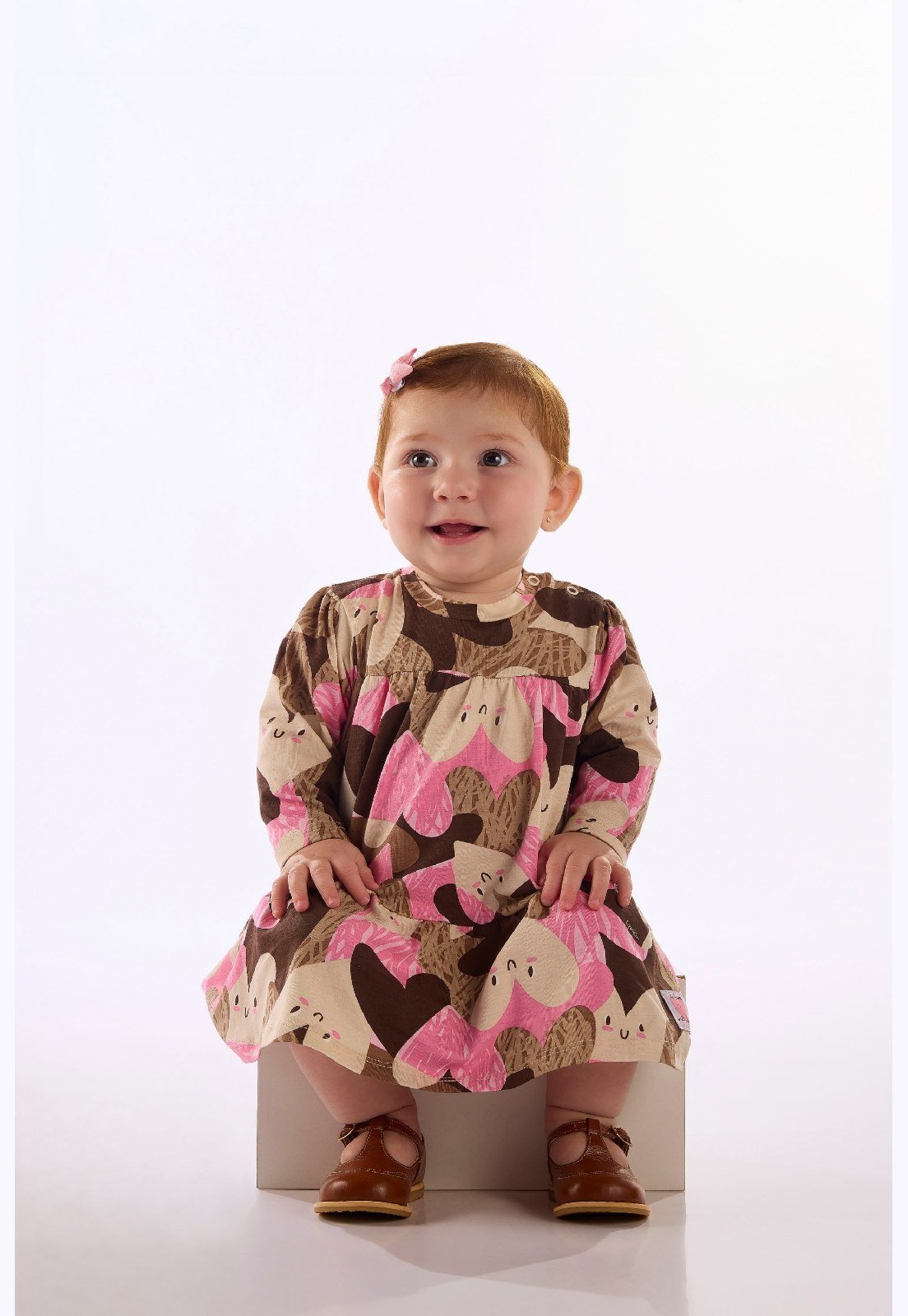 Infantil - Vestido Cotton Estampa Corações Up Baby Marrom